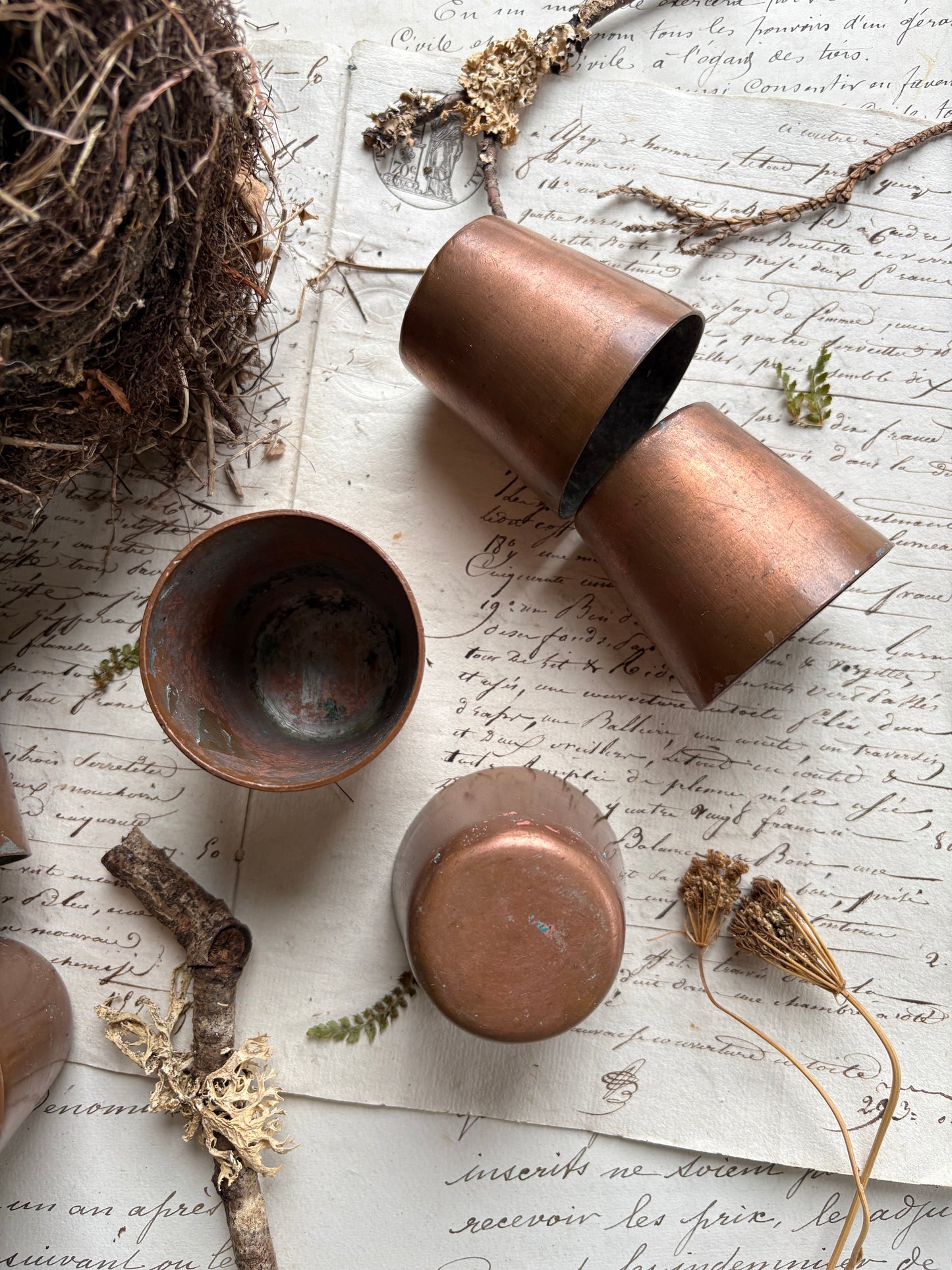 Set of Six Antique Copper Water Cups