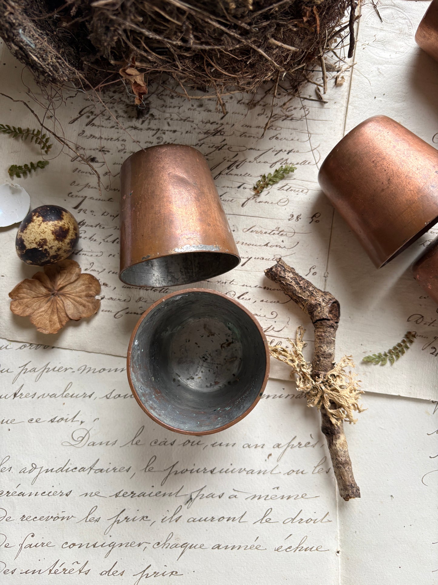 Set of Six Antique Copper Water Cups