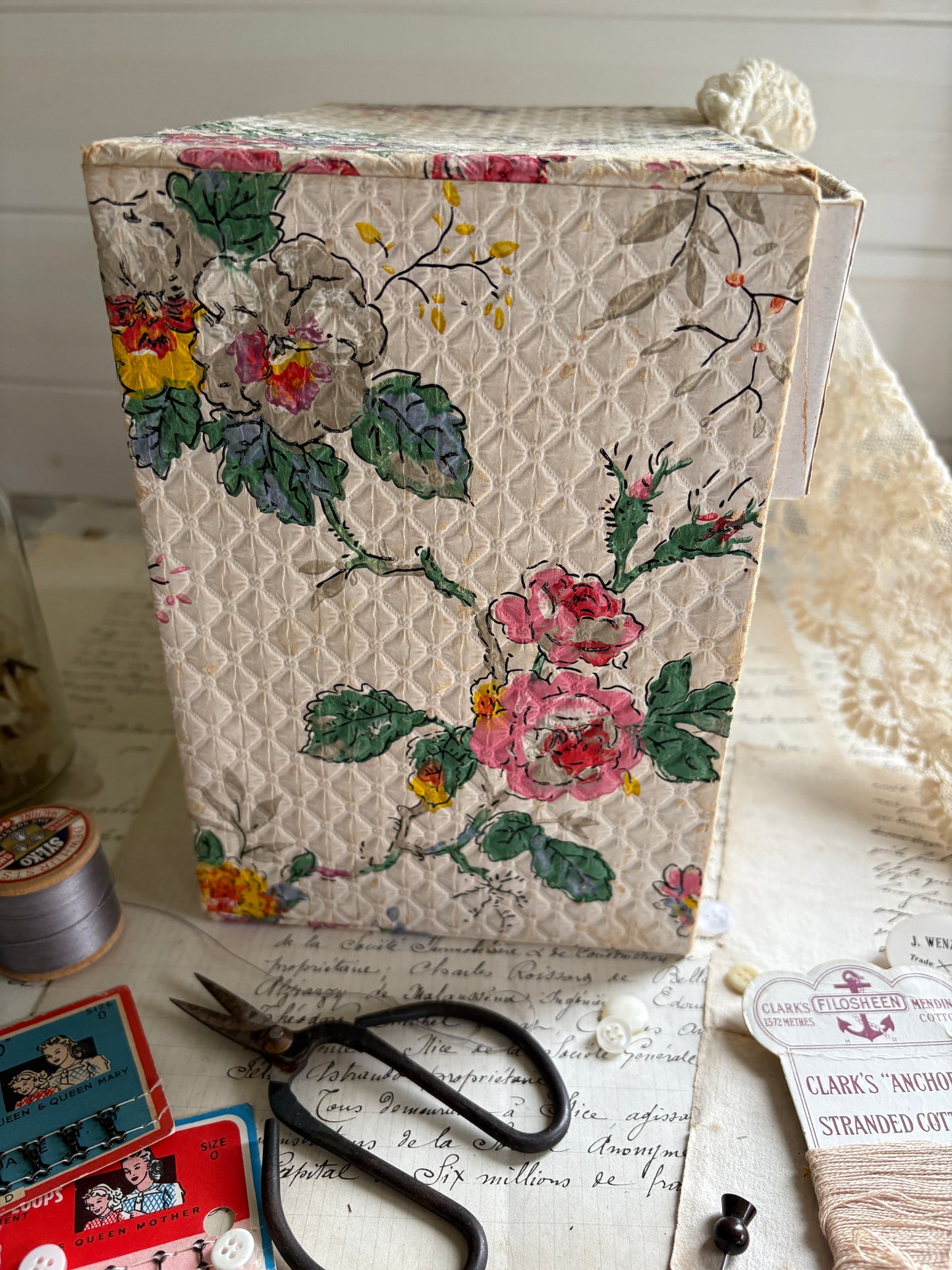 Vintage Tabletop Floral Paper-Covered Drawer Set – Mid-Century