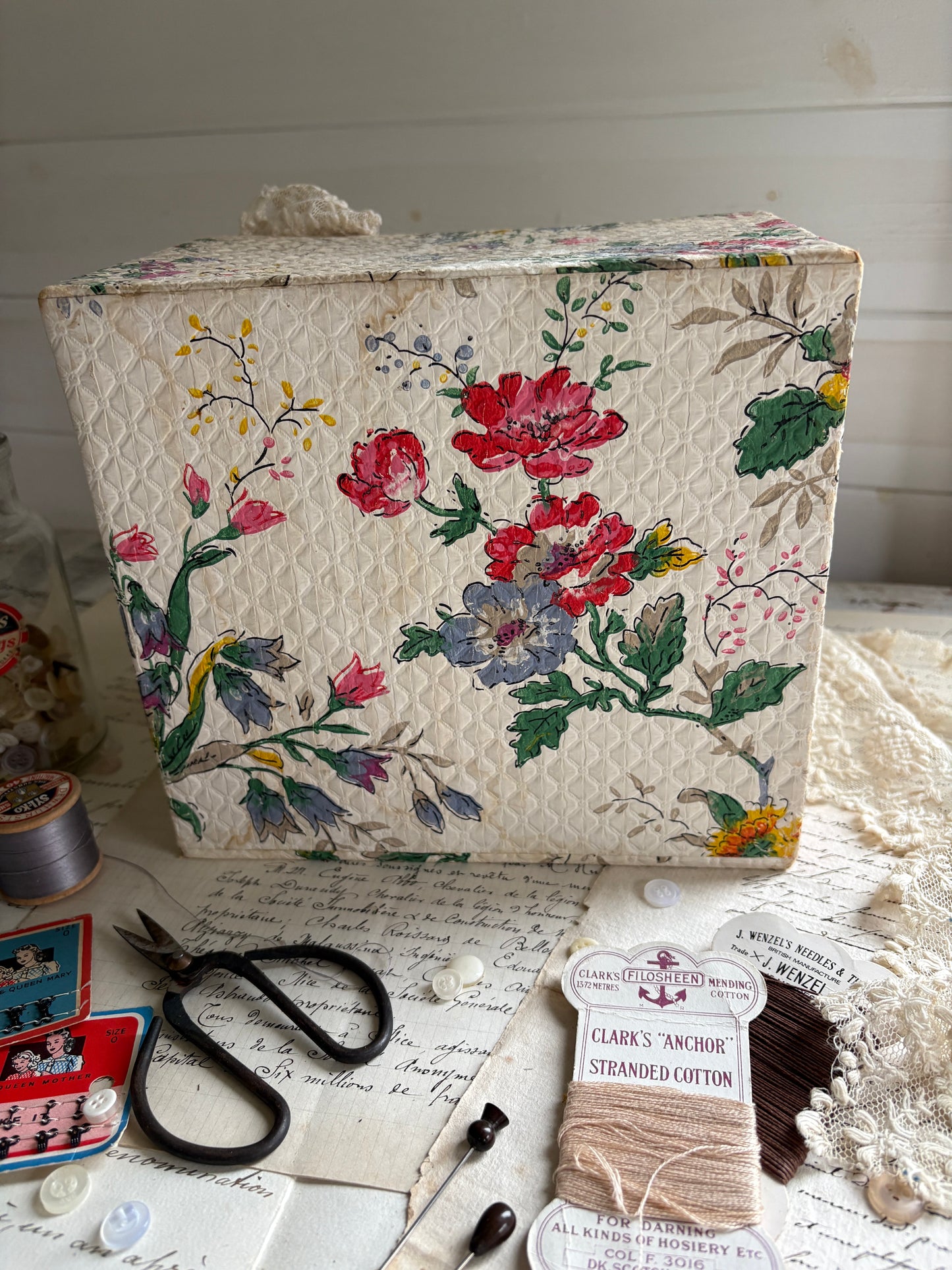 Vintage Tabletop Floral Paper-Covered Drawer Set – Mid-Century