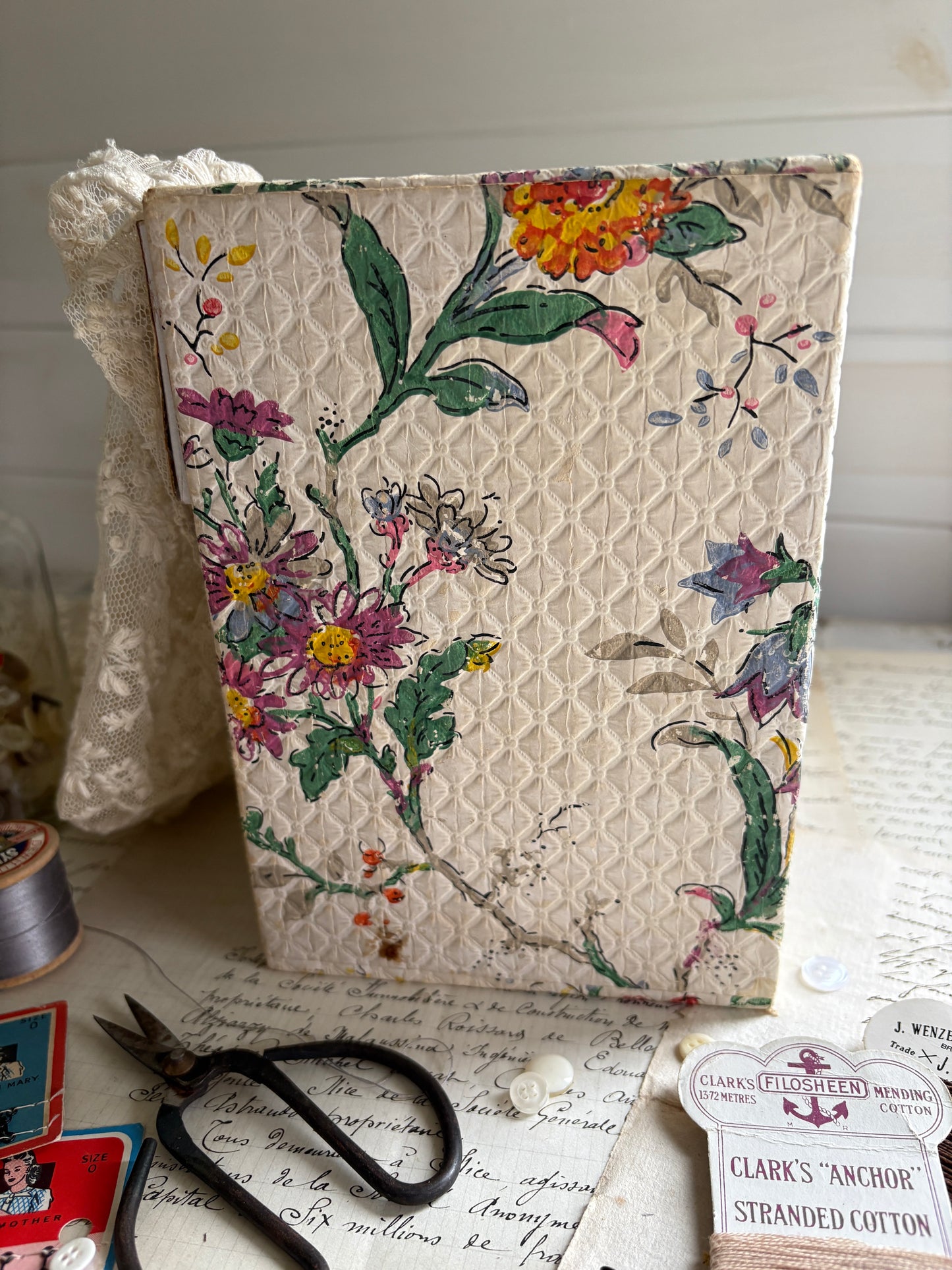 Vintage Tabletop Floral Paper-Covered Drawer Set – Mid-Century