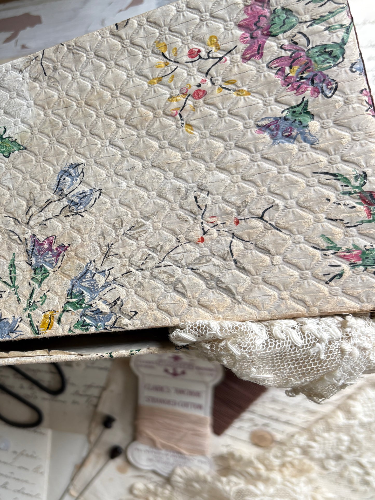 Vintage Tabletop Floral Paper-Covered Drawer Set – Mid-Century