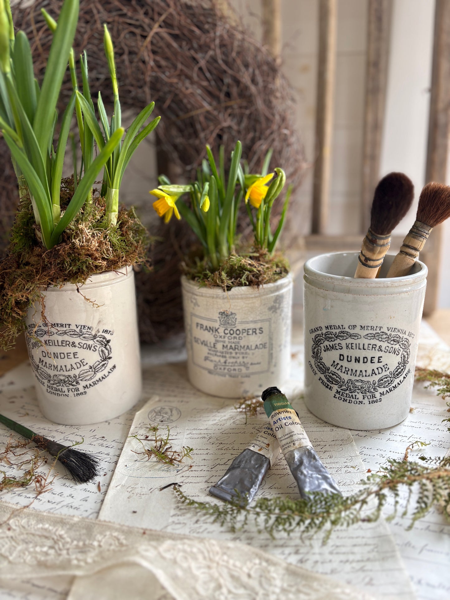 Set of Three Vintage Marmalade Earthenware Pots