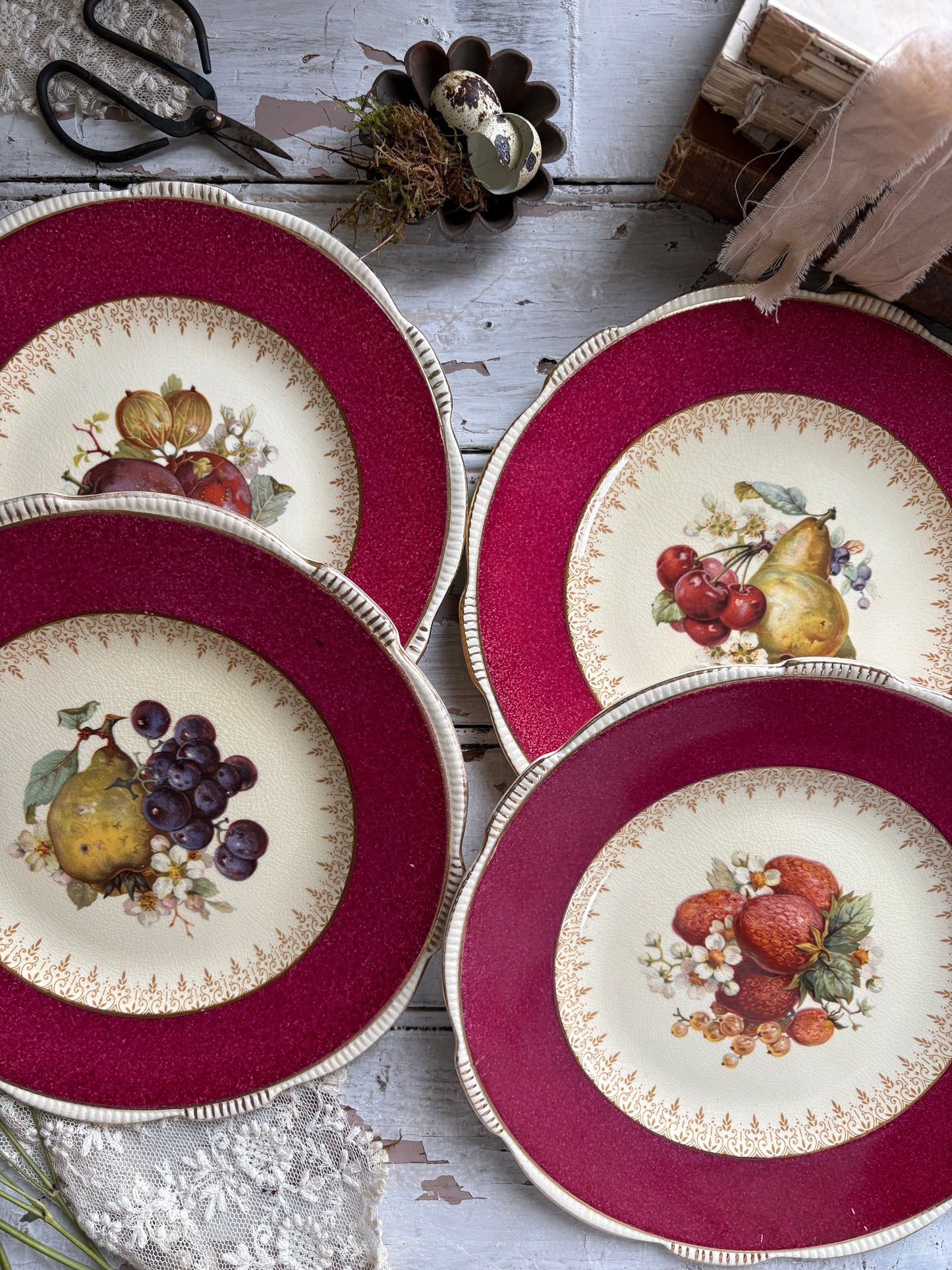 Antique Burleigh Ware Dinner Plates with Fruit Designs