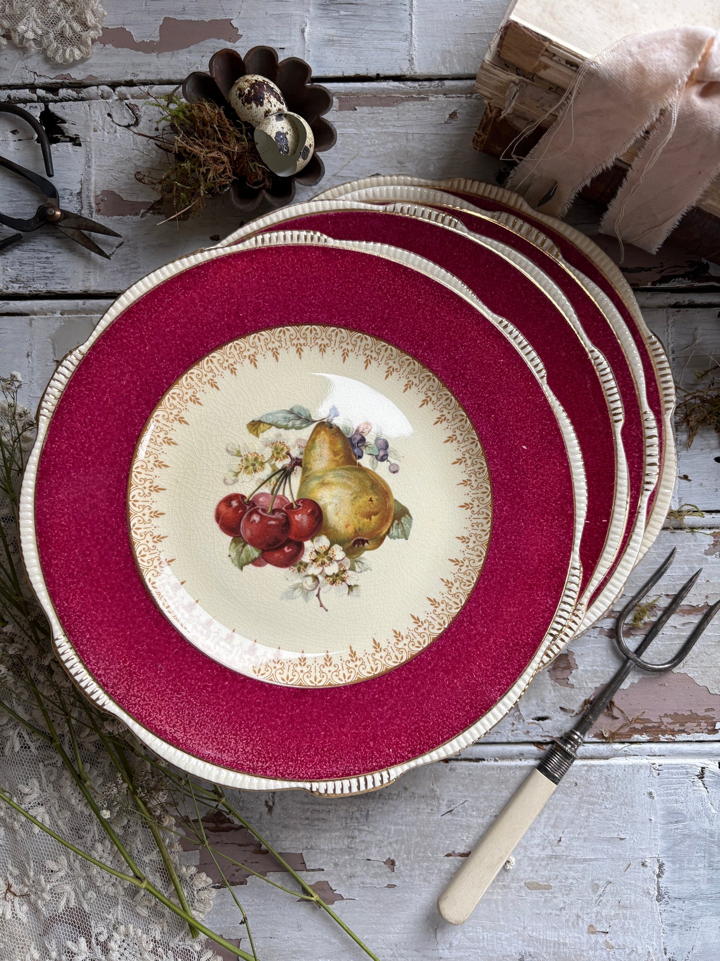 Antique Burleigh Ware Dinner Plates with Fruit Designs