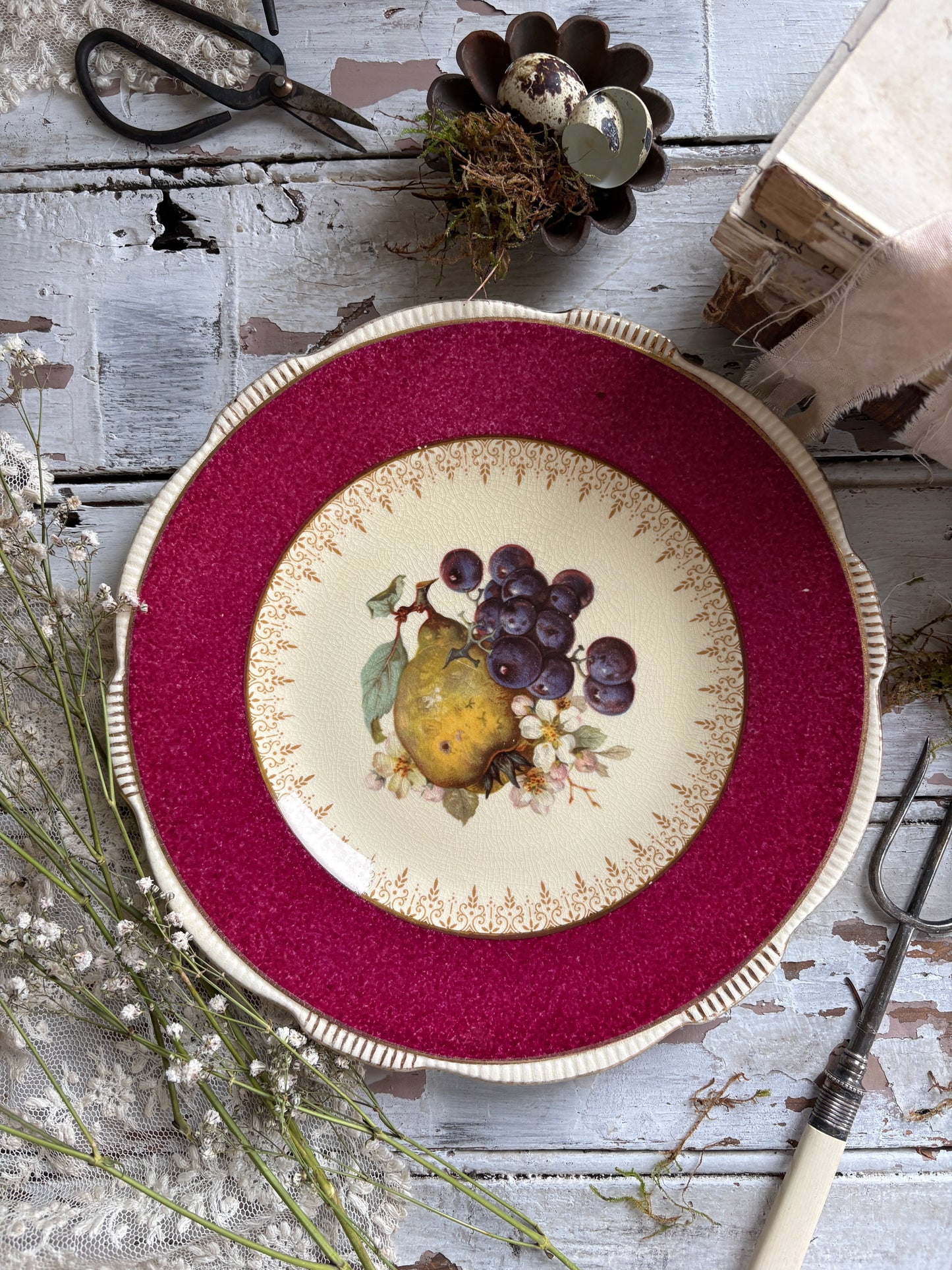 Antique Burleigh Ware Dinner Plates with Fruit Designs