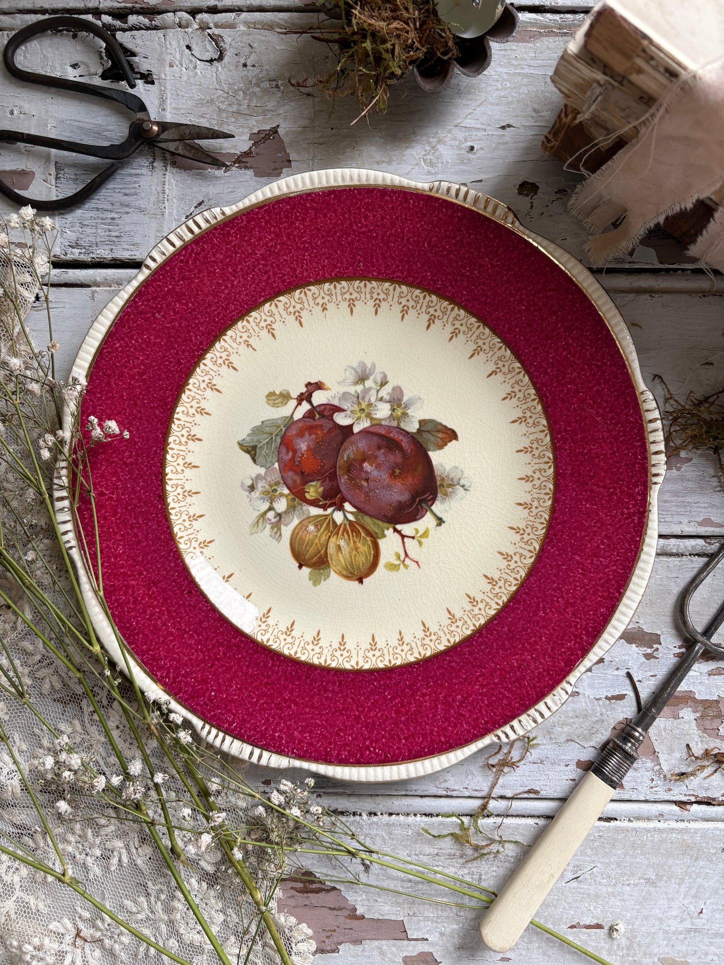 Antique Burleigh Ware Dinner Plates with Fruit Designs