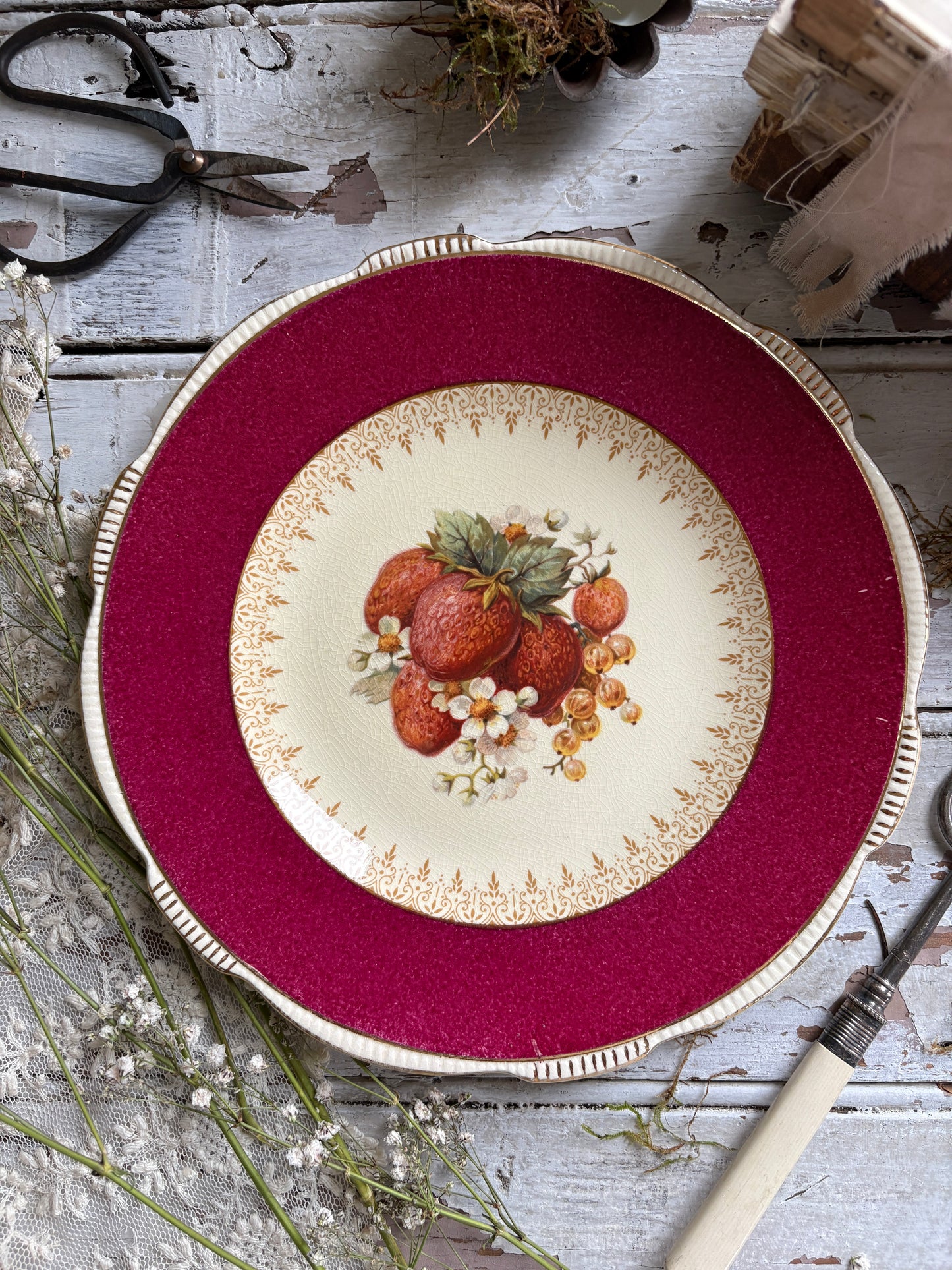 Antique Burleigh Ware Dinner Plates with Fruit Designs