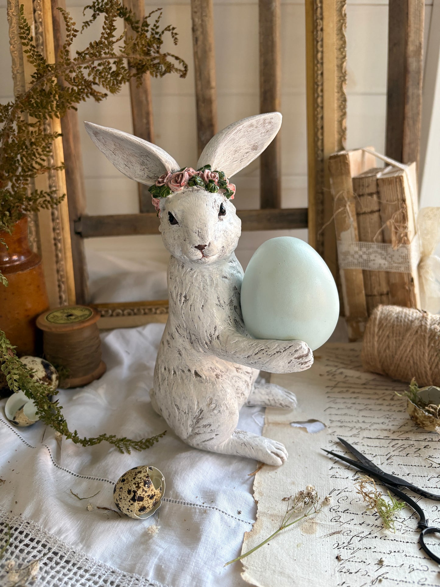Large White Resin Rabbit