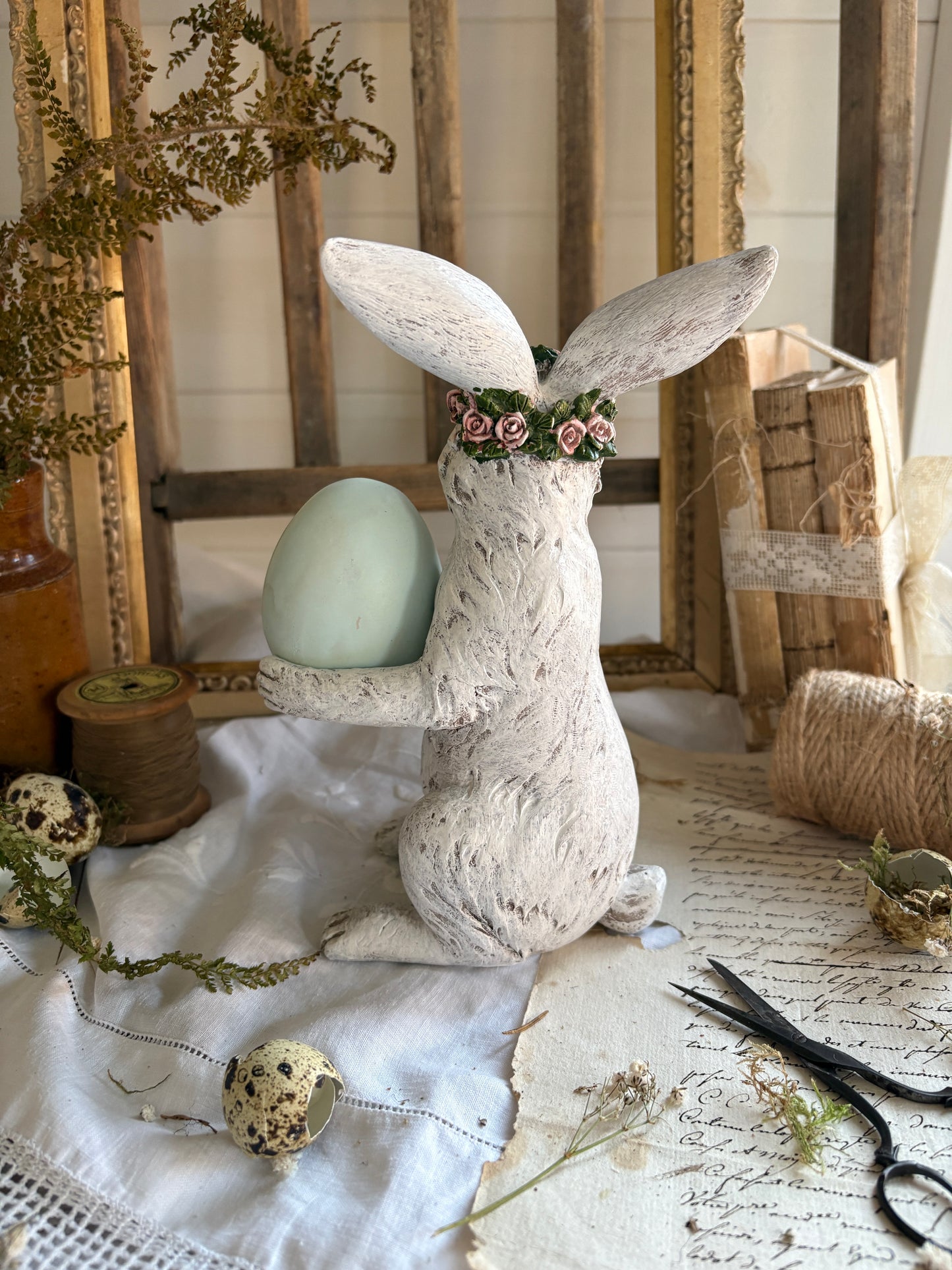 Large White Resin Rabbit