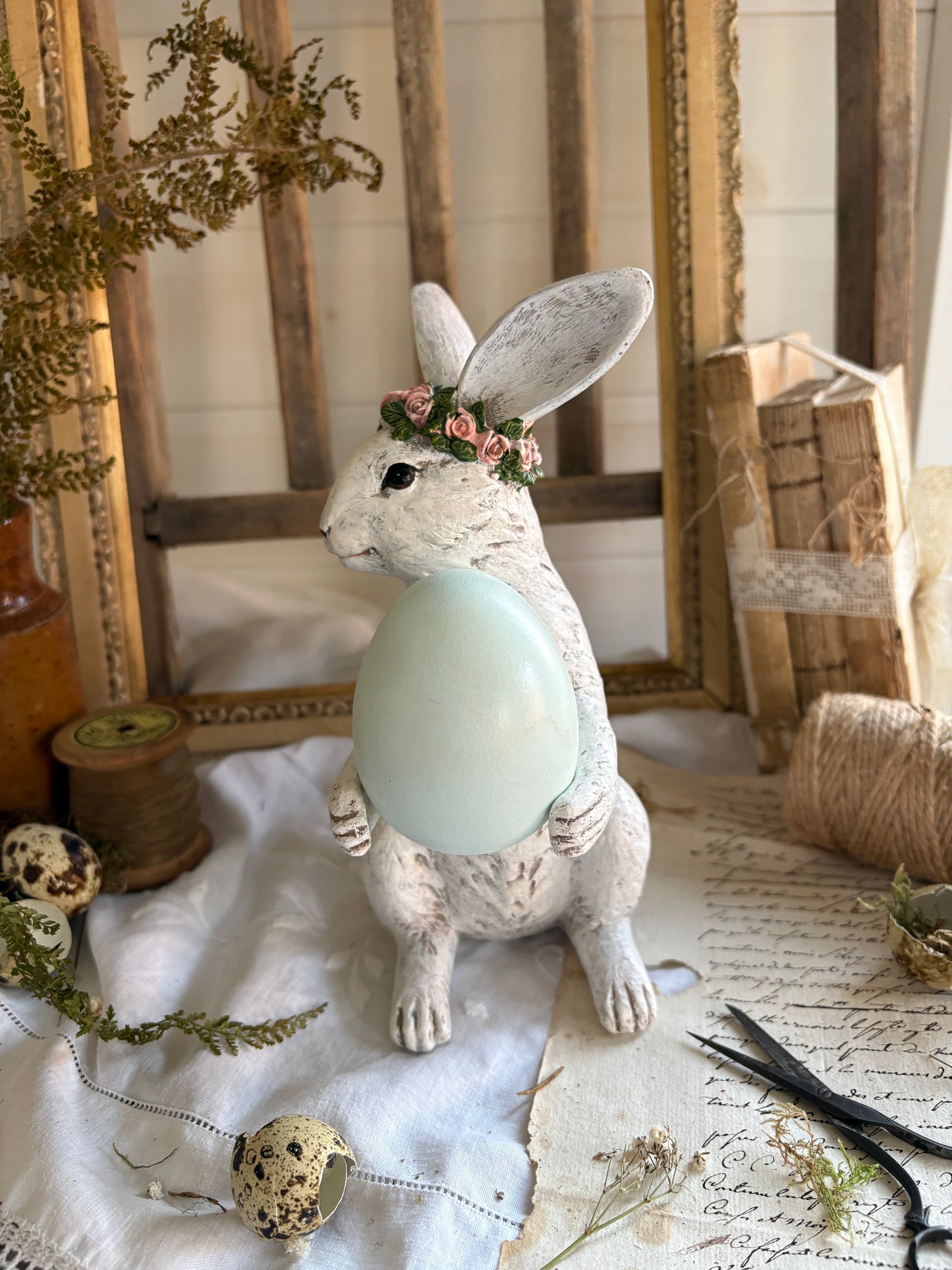 Large White Resin Rabbit
