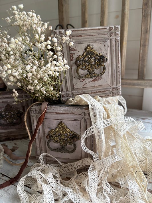 Vintage Wooden Drawer with Gold Filigree Handle
