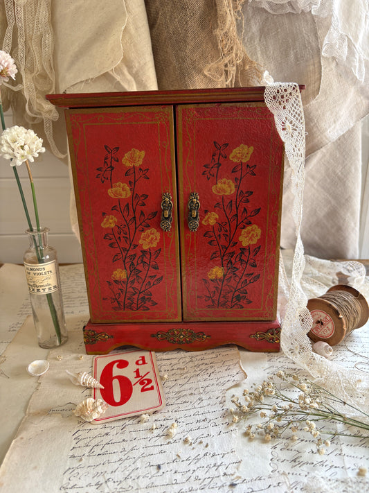 Red Hand Painted Display Cabinet