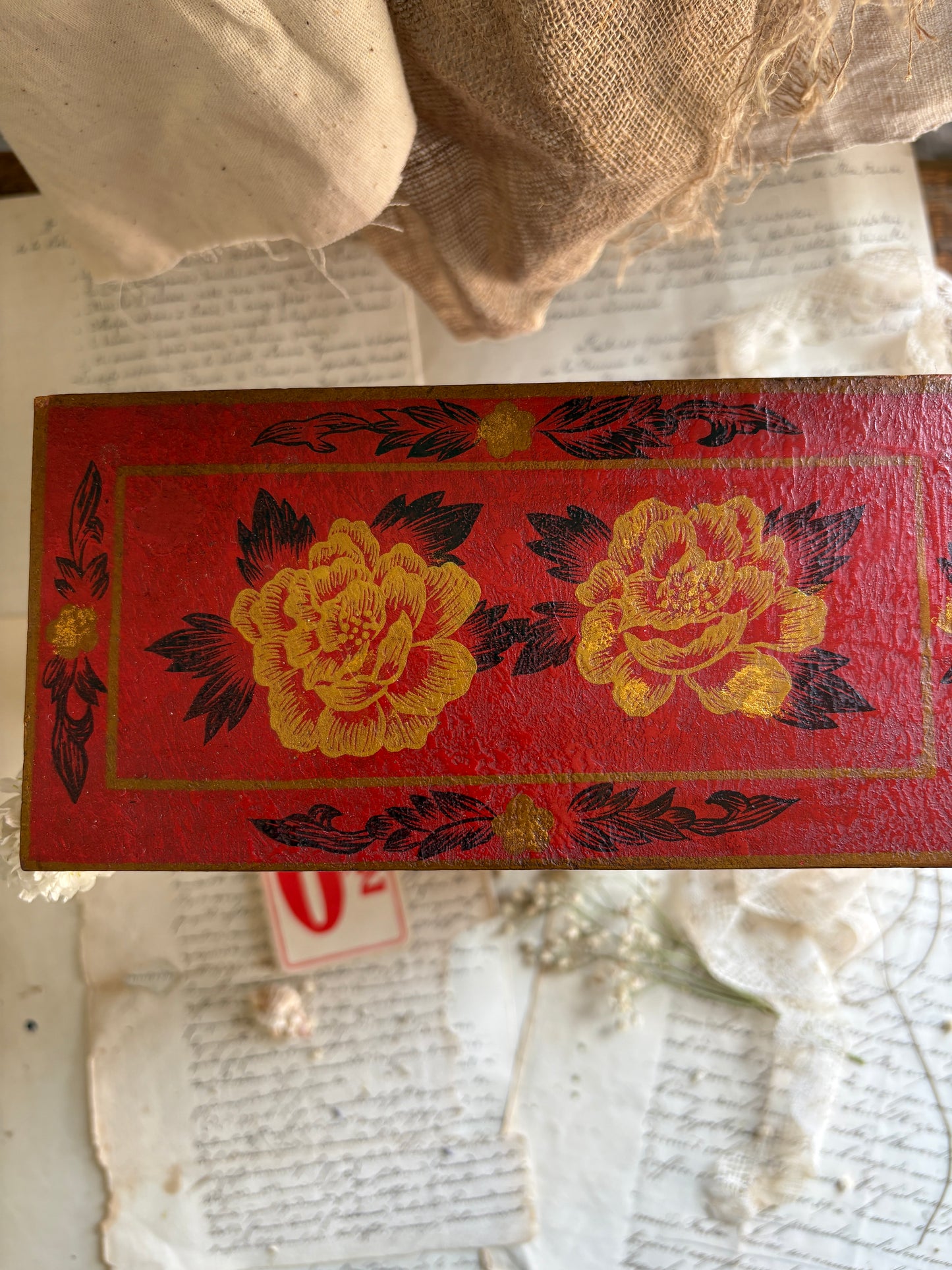 Red Hand Painted Display Cabinet