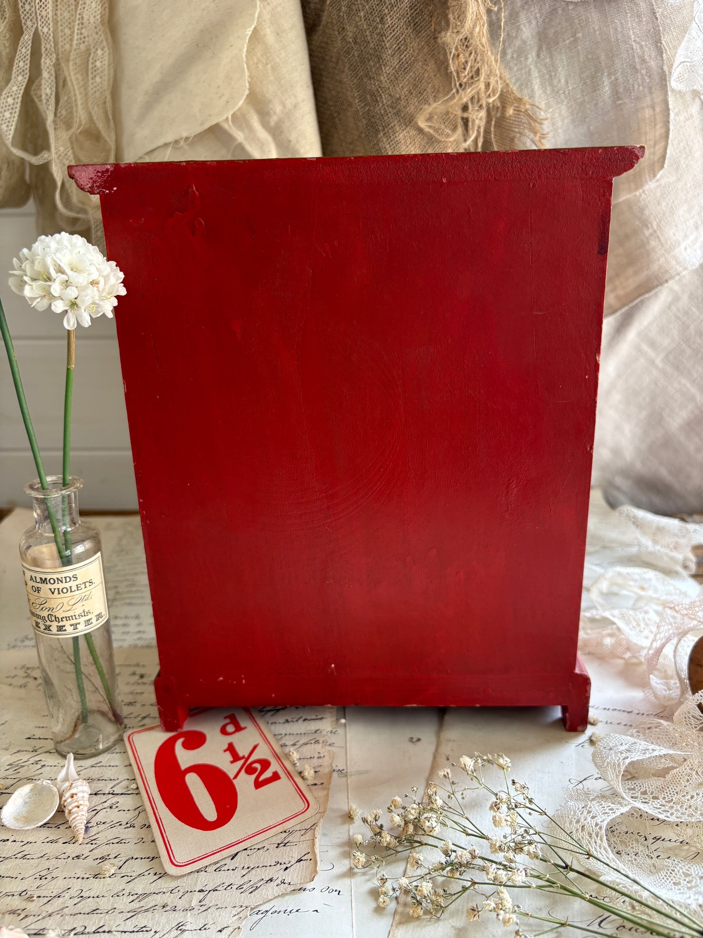 Red Hand Painted Display Cabinet