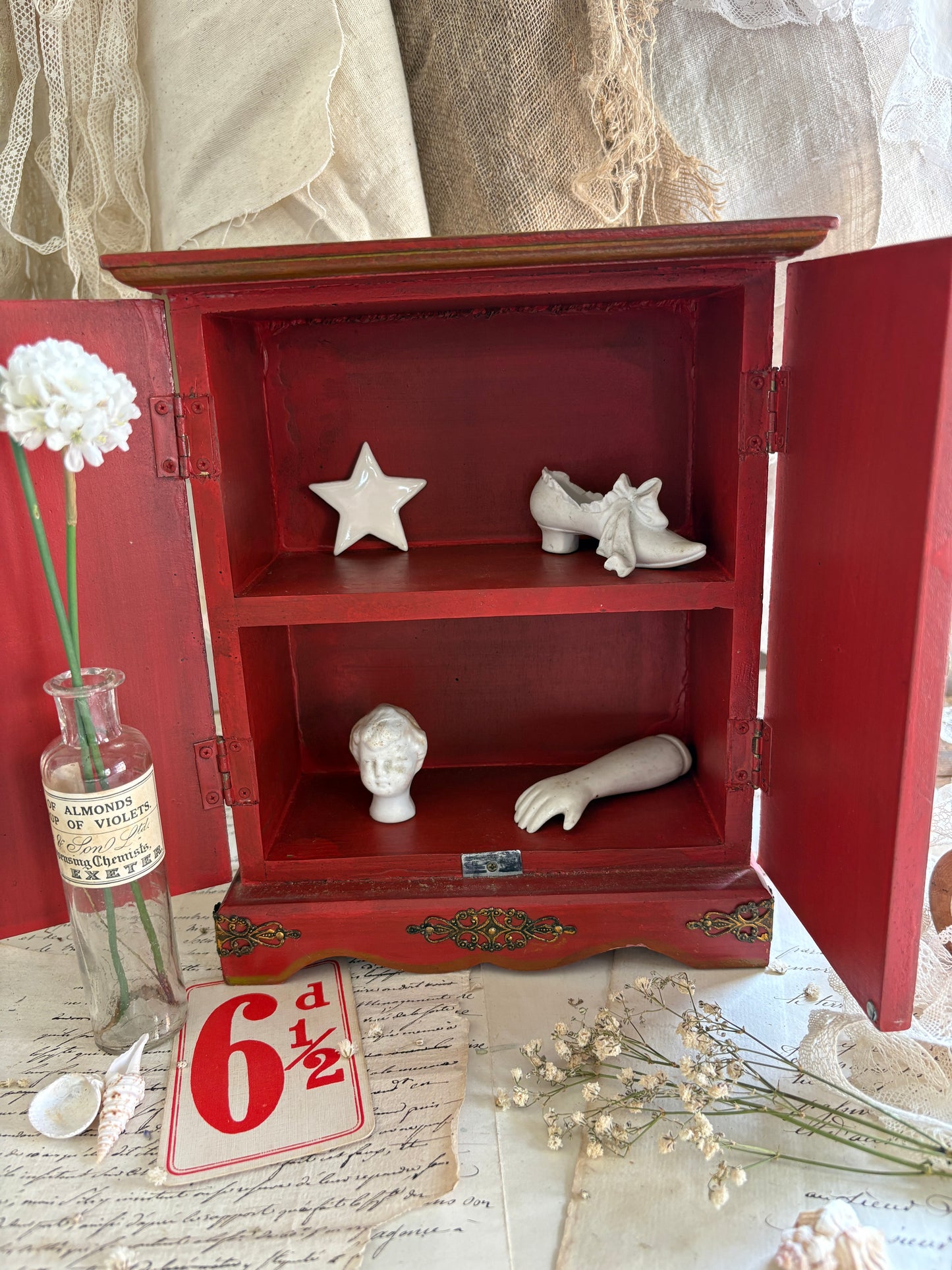 Red Hand Painted Display Cabinet