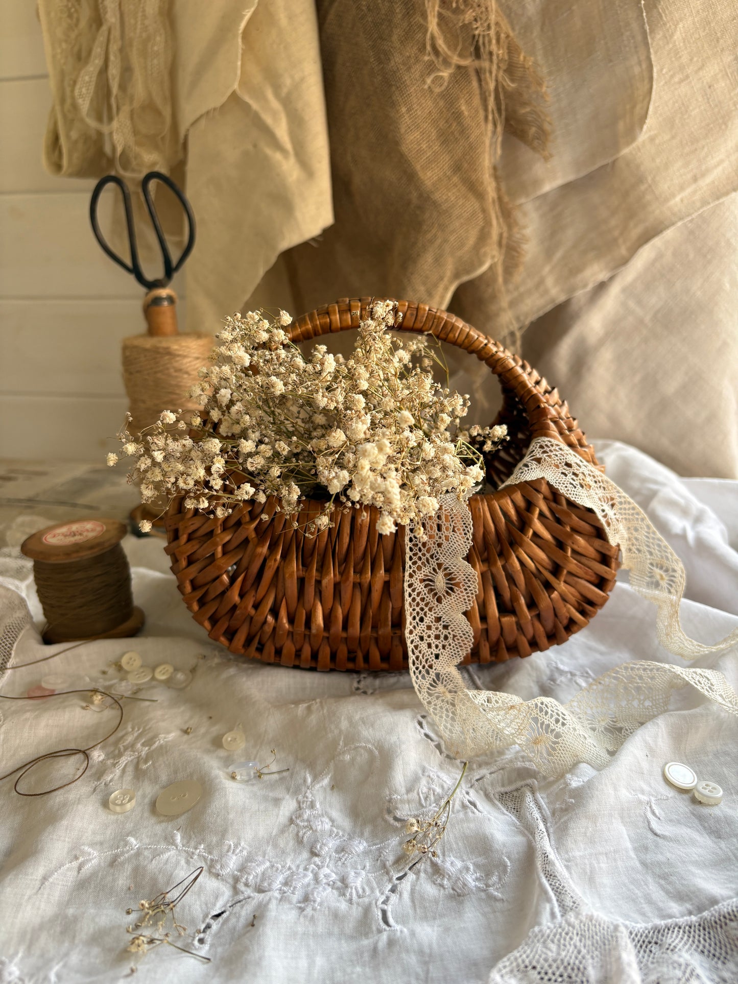 Vintage Child’s Gondola Shaped Wicker Basket with Handle