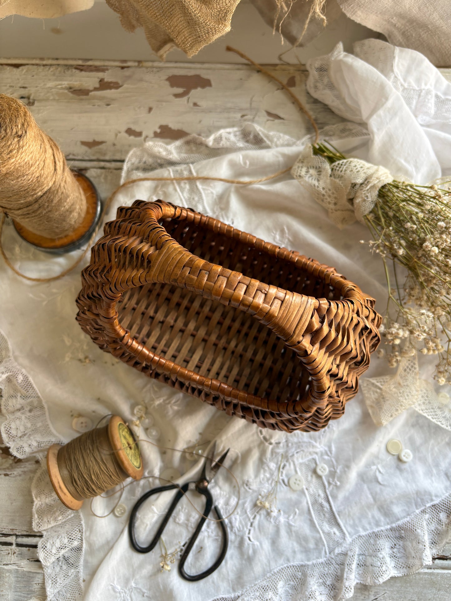 Vintage Child’s Gondola Shaped Wicker Basket with Handle