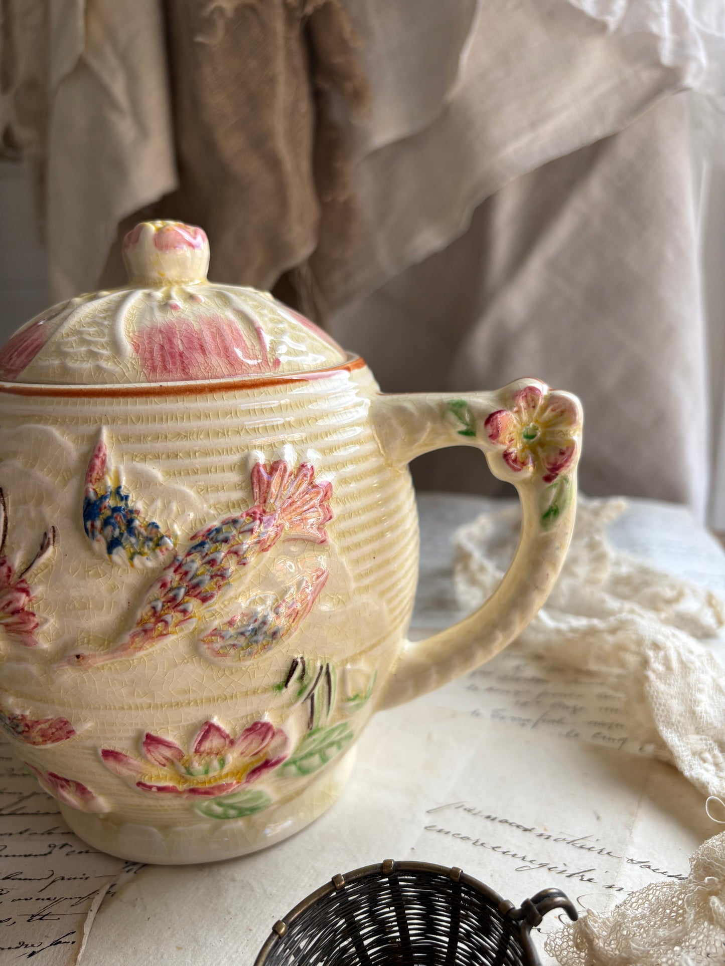 Price Brothers Vintage Hand Painted Teapot Chinese Birds & Flowers