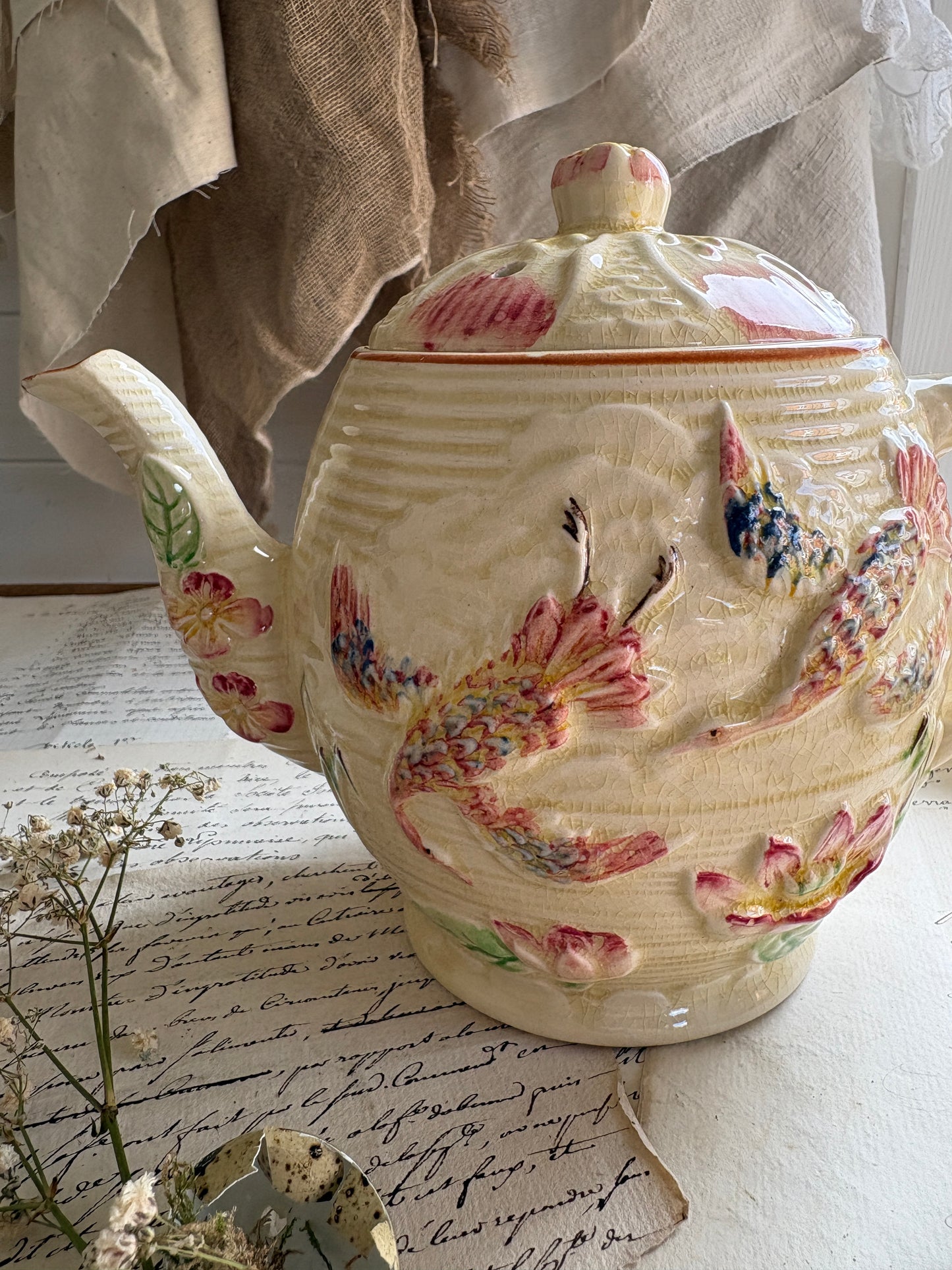 Price Brothers Vintage Hand Painted Teapot Chinese Birds & Flowers
