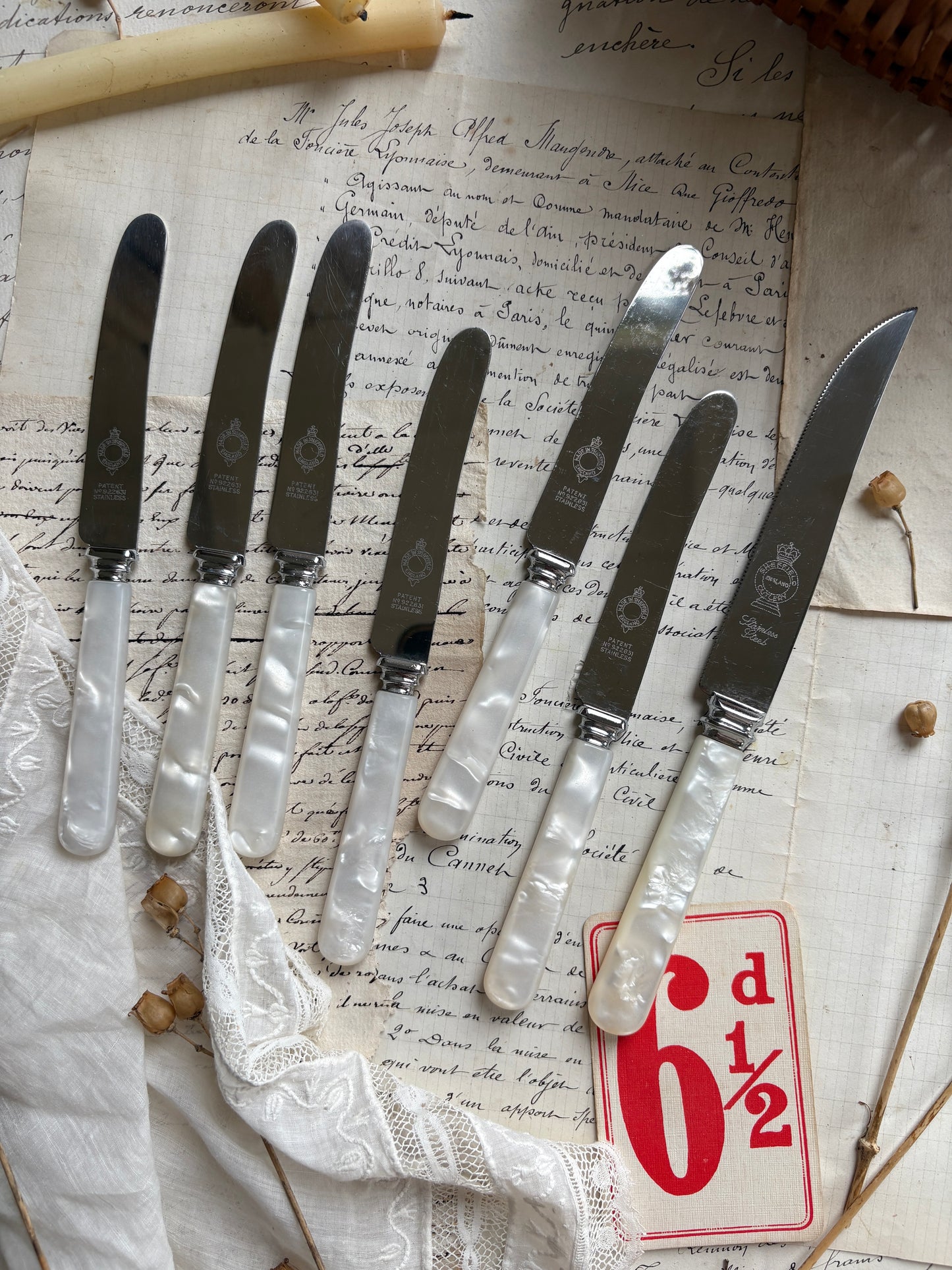 Vintage Sheffield Stainless Steel Tea Knife Set & Cake Knife