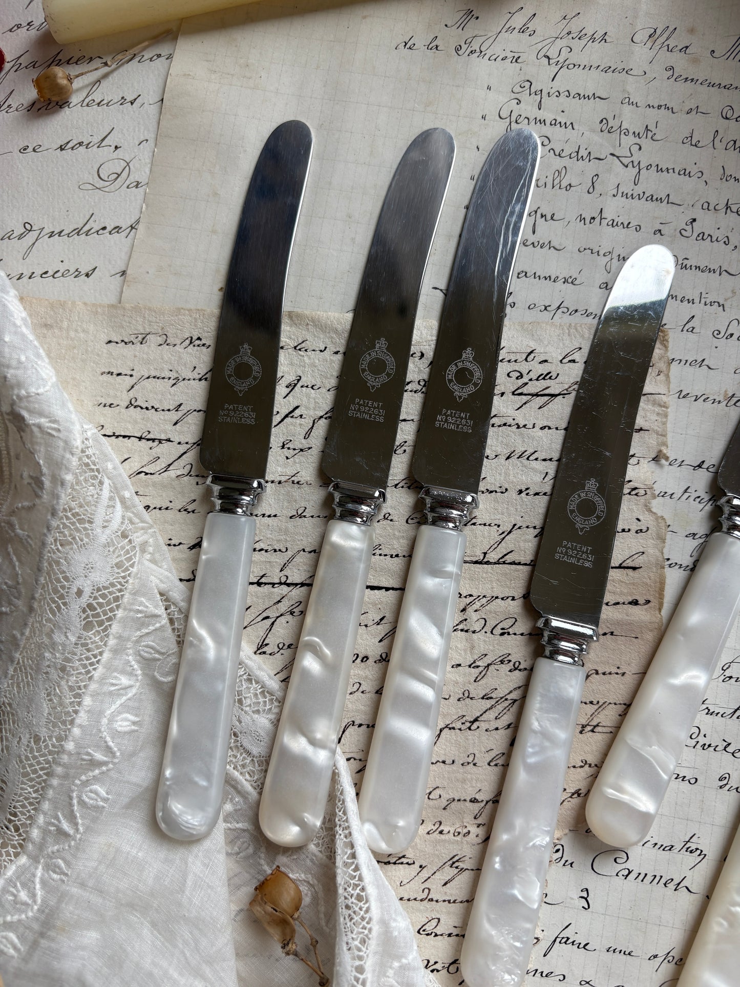 Vintage Sheffield Stainless Steel Tea Knife Set & Cake Knife