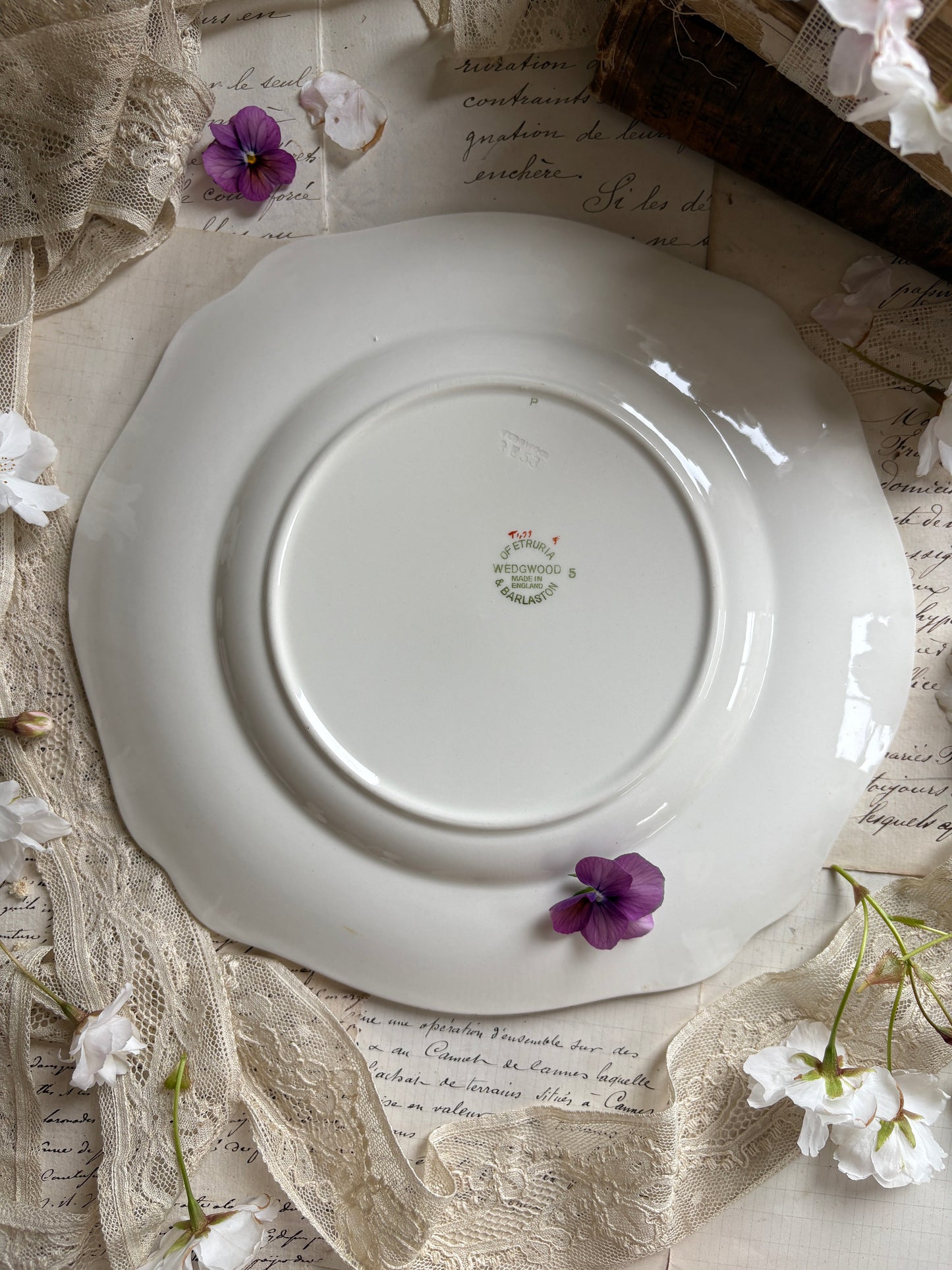 Wedgwood Floral Plate Vintage Botanical Design with Butterflies