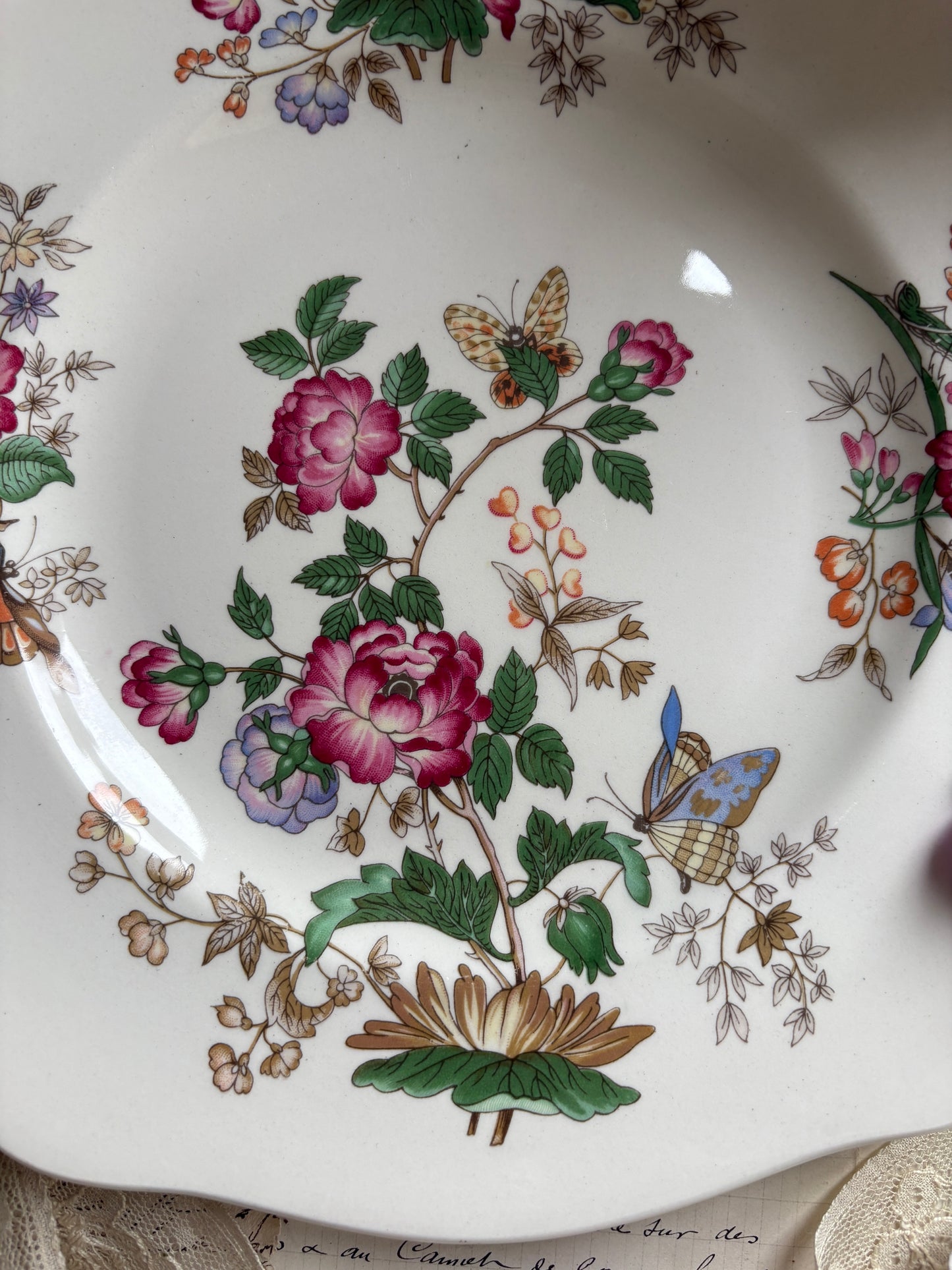 Wedgwood Floral Plate Vintage Botanical Design with Butterflies