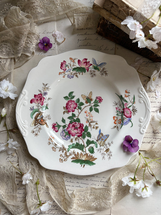 Wedgwood Floral Plate Vintage Botanical Design with Butterflies