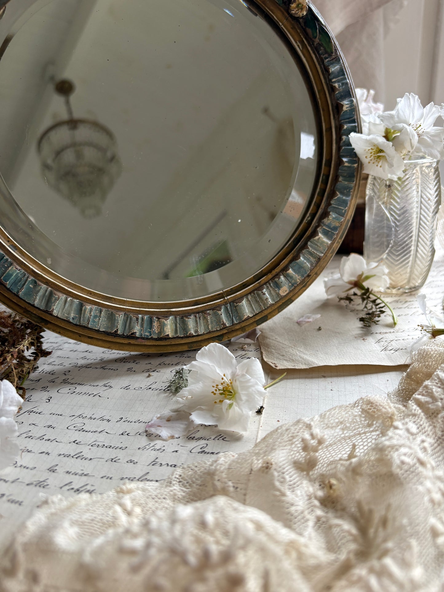 Antique Barbola Floral Mirror Hand-Painted Plaster Frame