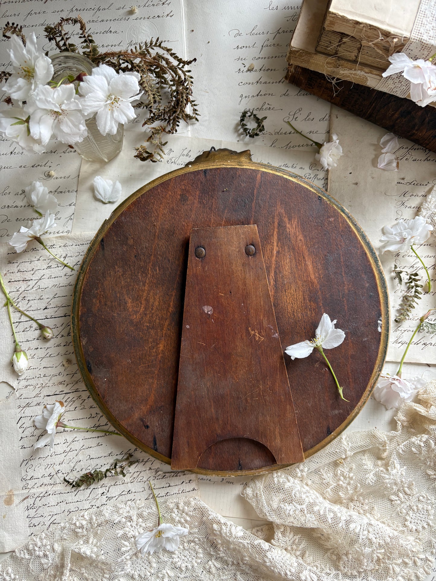 Antique Barbola Floral Mirror Hand-Painted Plaster Frame