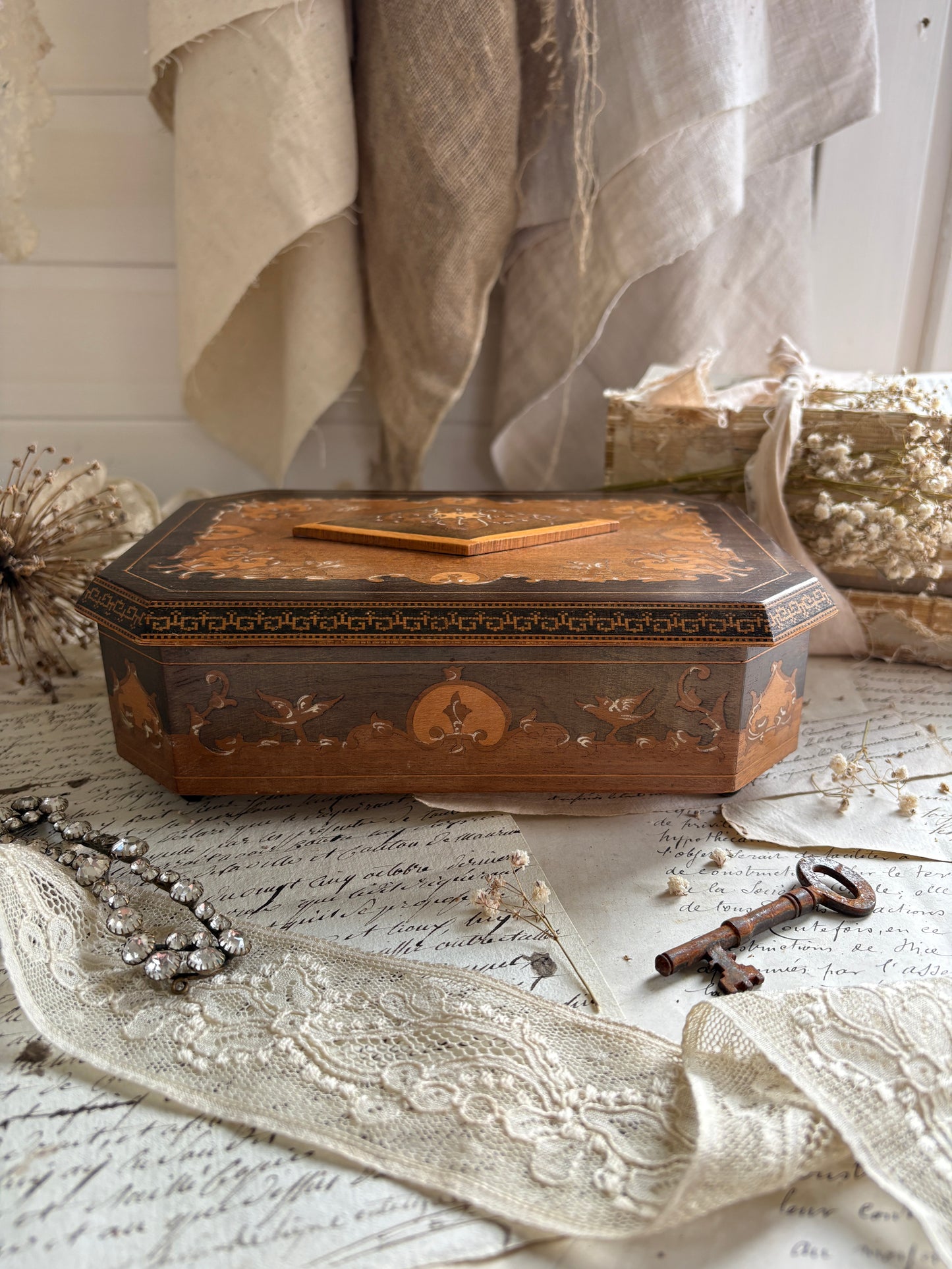 Vintage Italian Marquetry Musical Jewellery Box