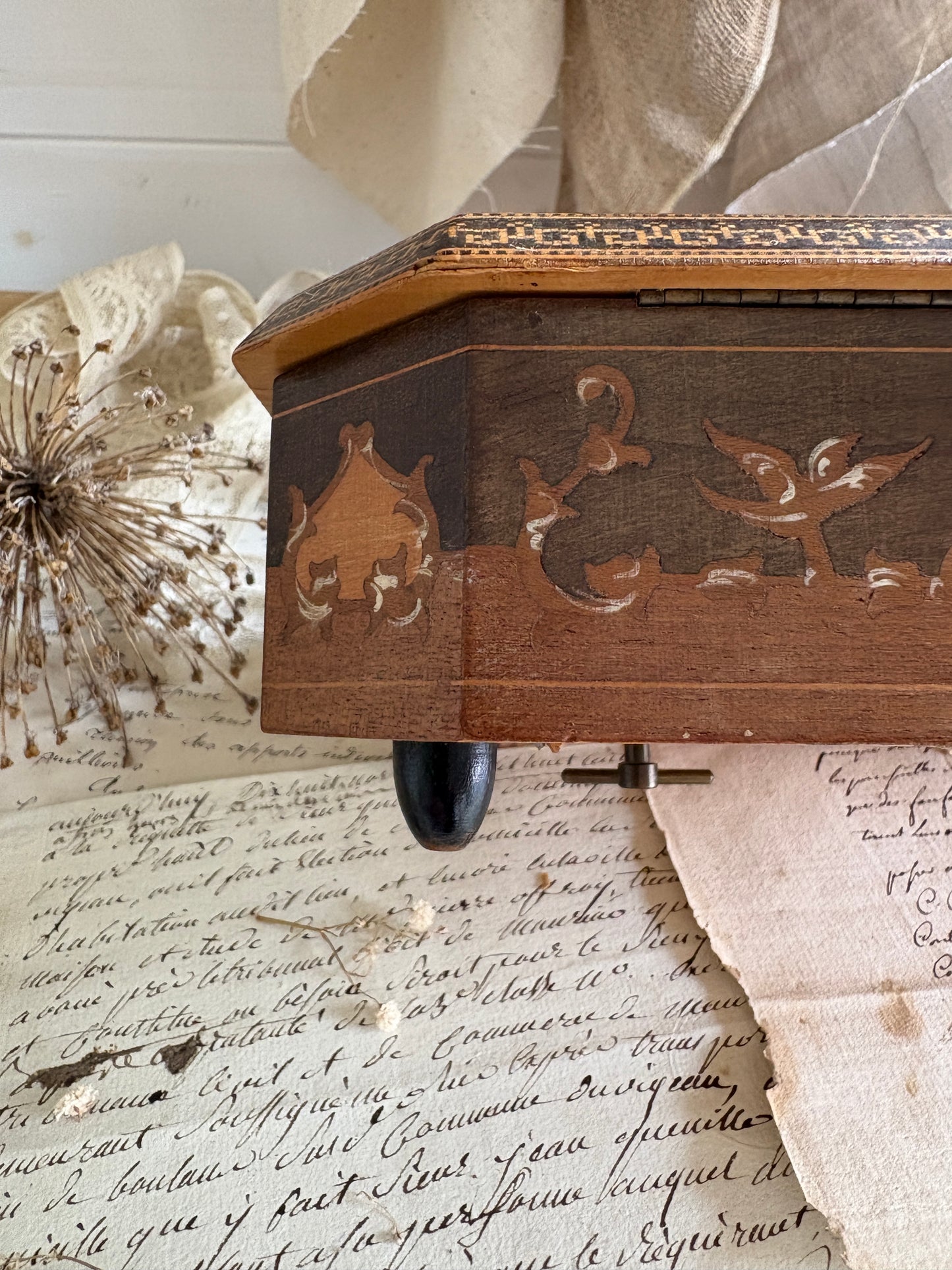 Vintage Italian Marquetry Musical Jewellery Box