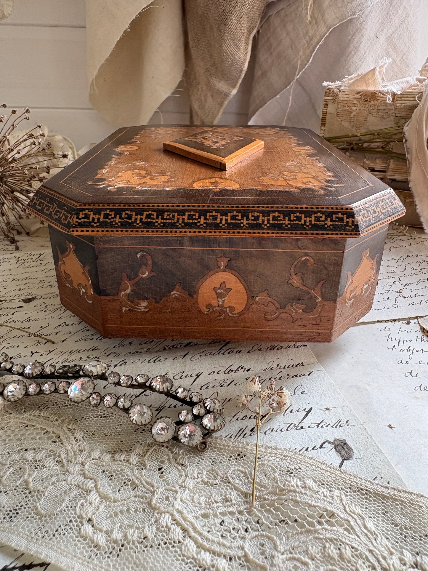 Vintage Italian Marquetry Musical Jewellery Box