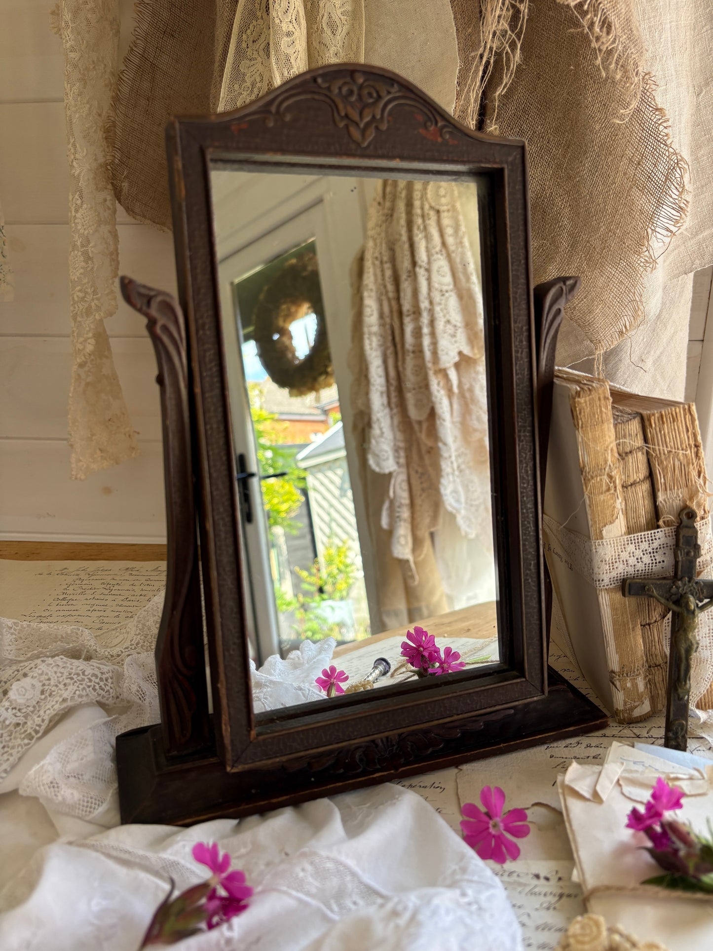 Antique Art Nouveau Style Swing Vanity Mirror