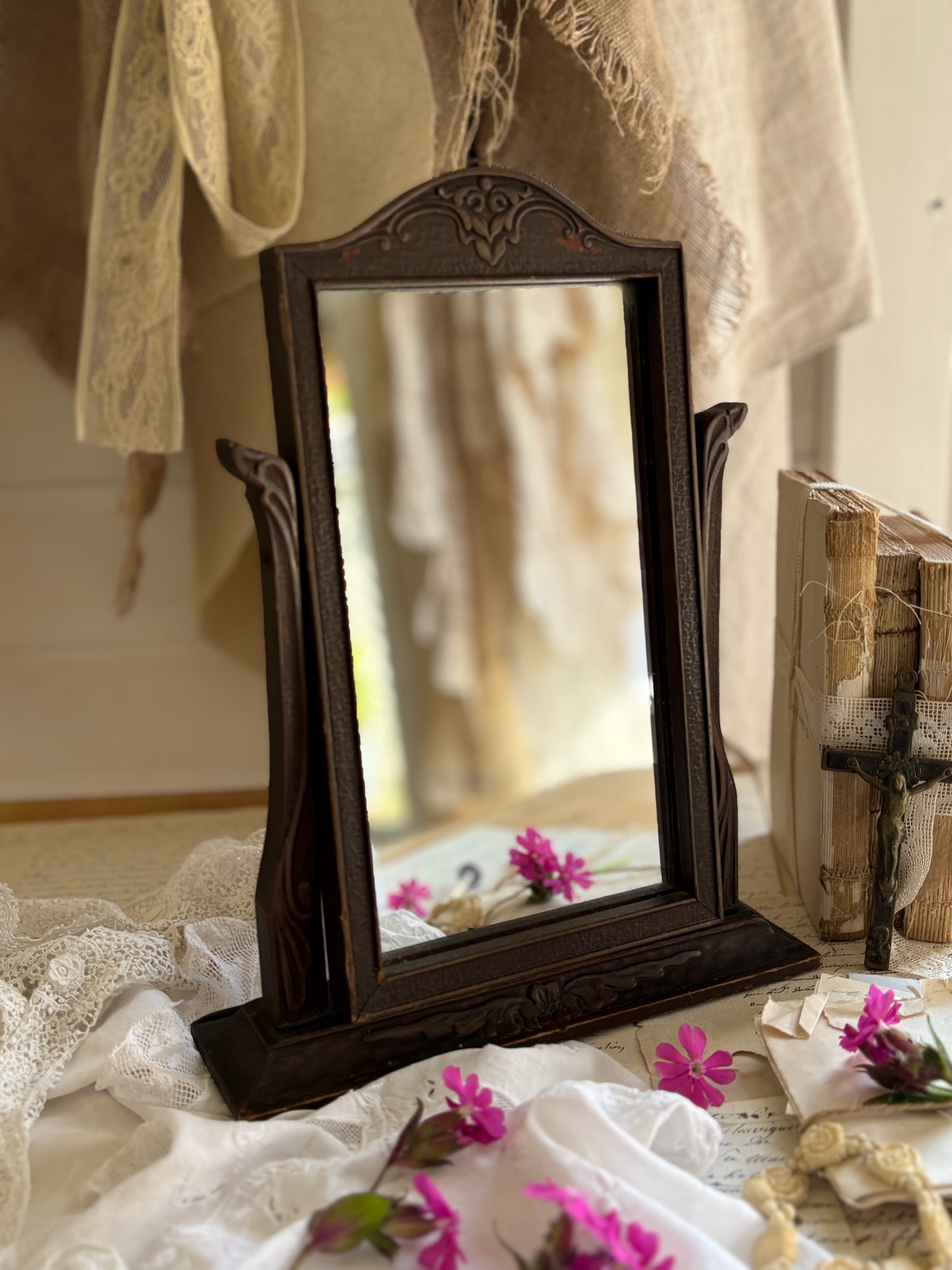 Antique Art Nouveau Style Swing Vanity Mirror
