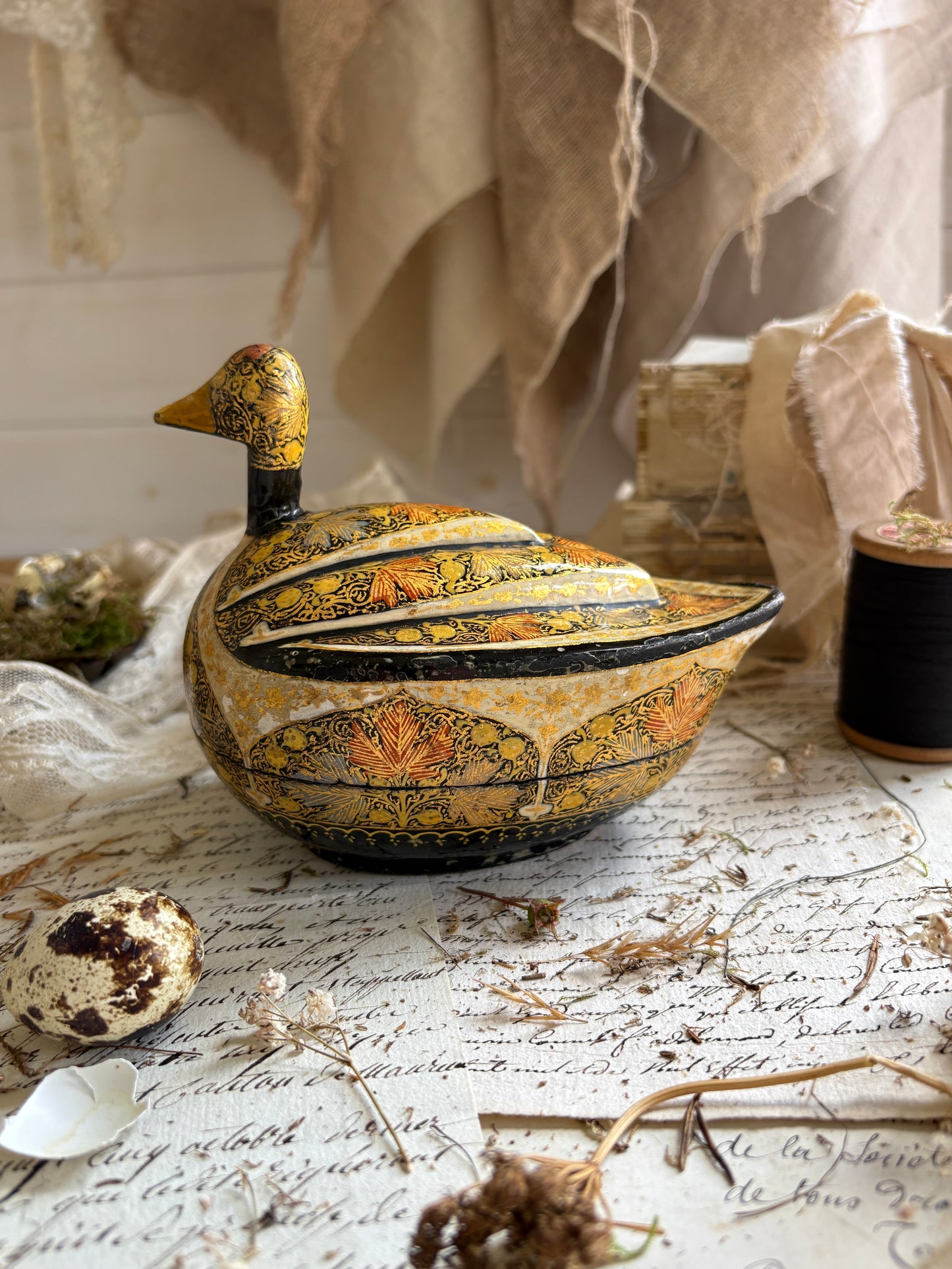 Antique Papier Mâché Lidded Duck Box