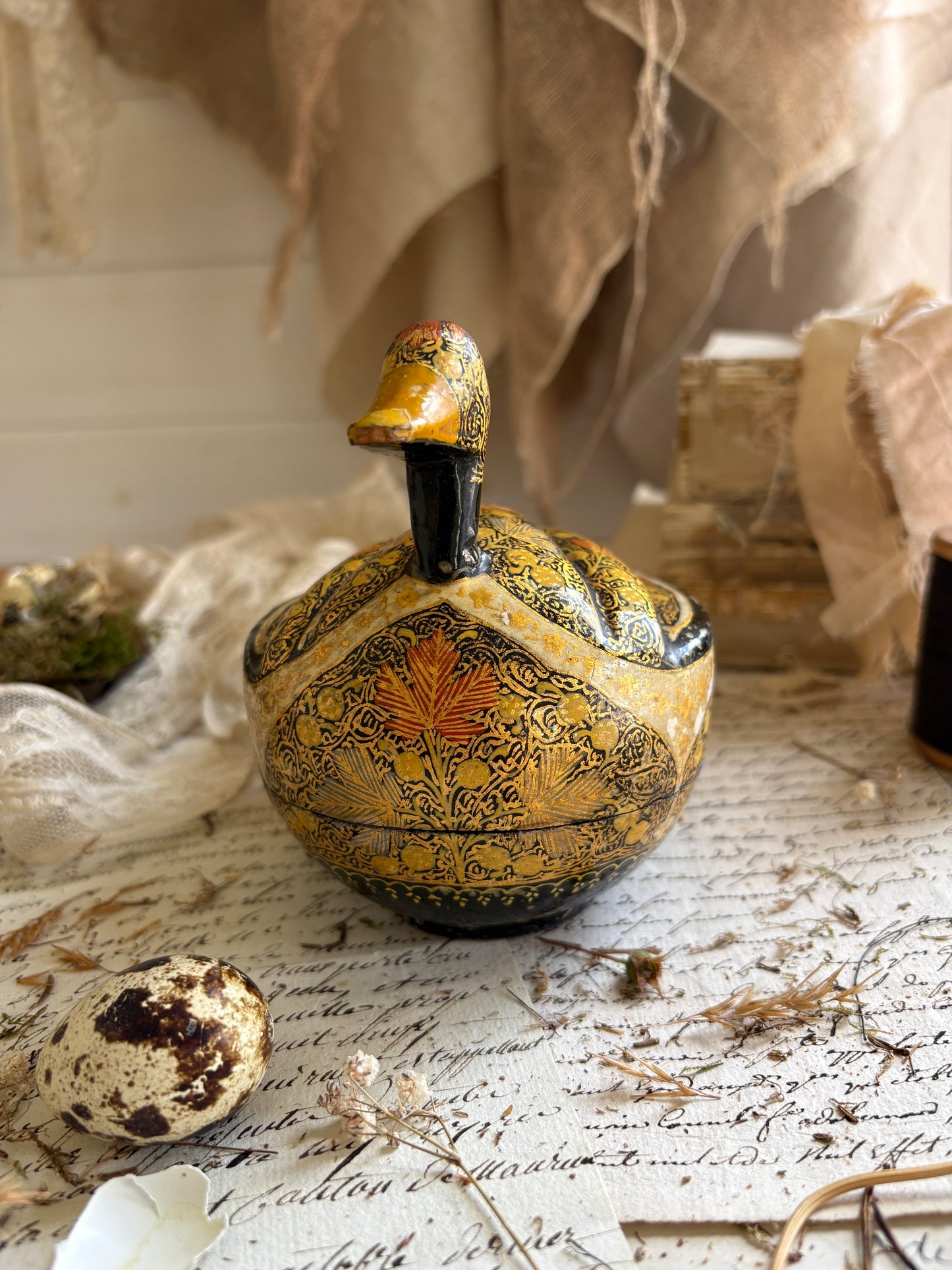 Antique Papier Mâché Lidded Duck Box