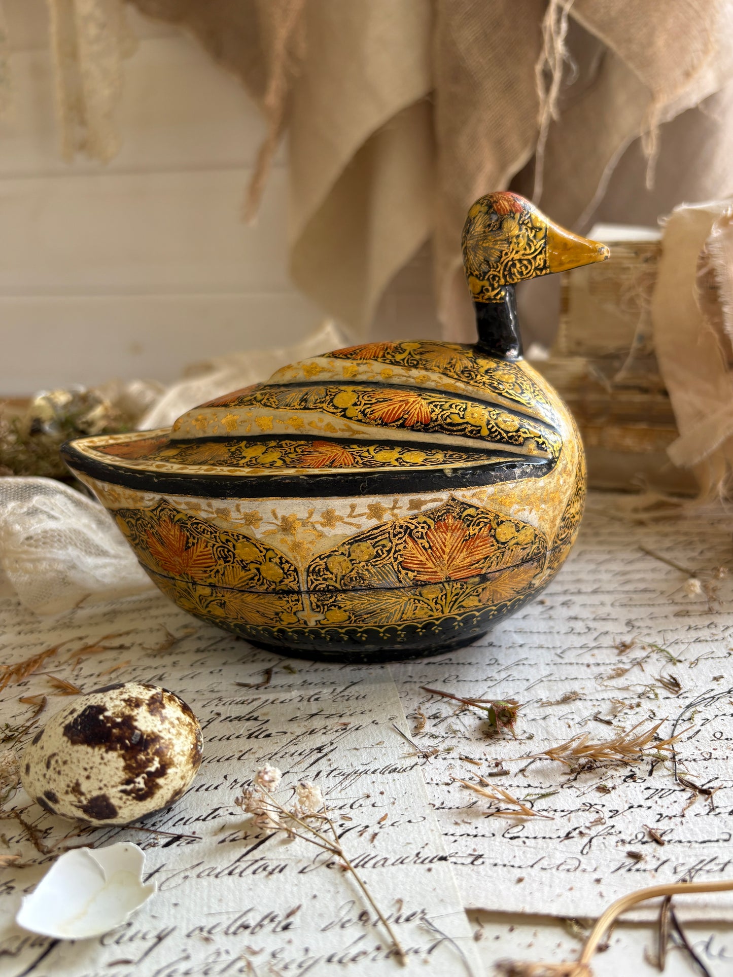 Antique Papier Mâché Lidded Duck Box