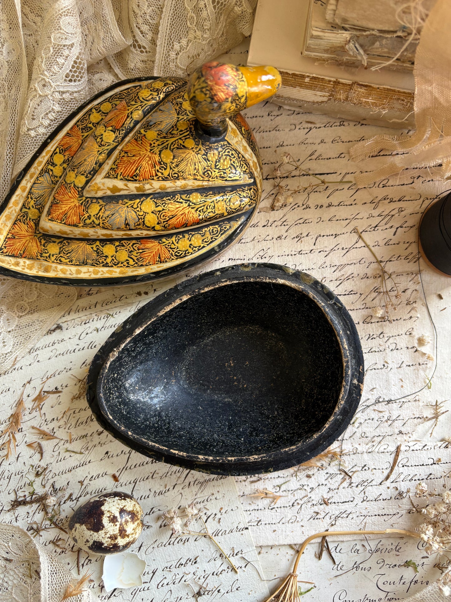 Antique Papier Mâché Lidded Duck Box