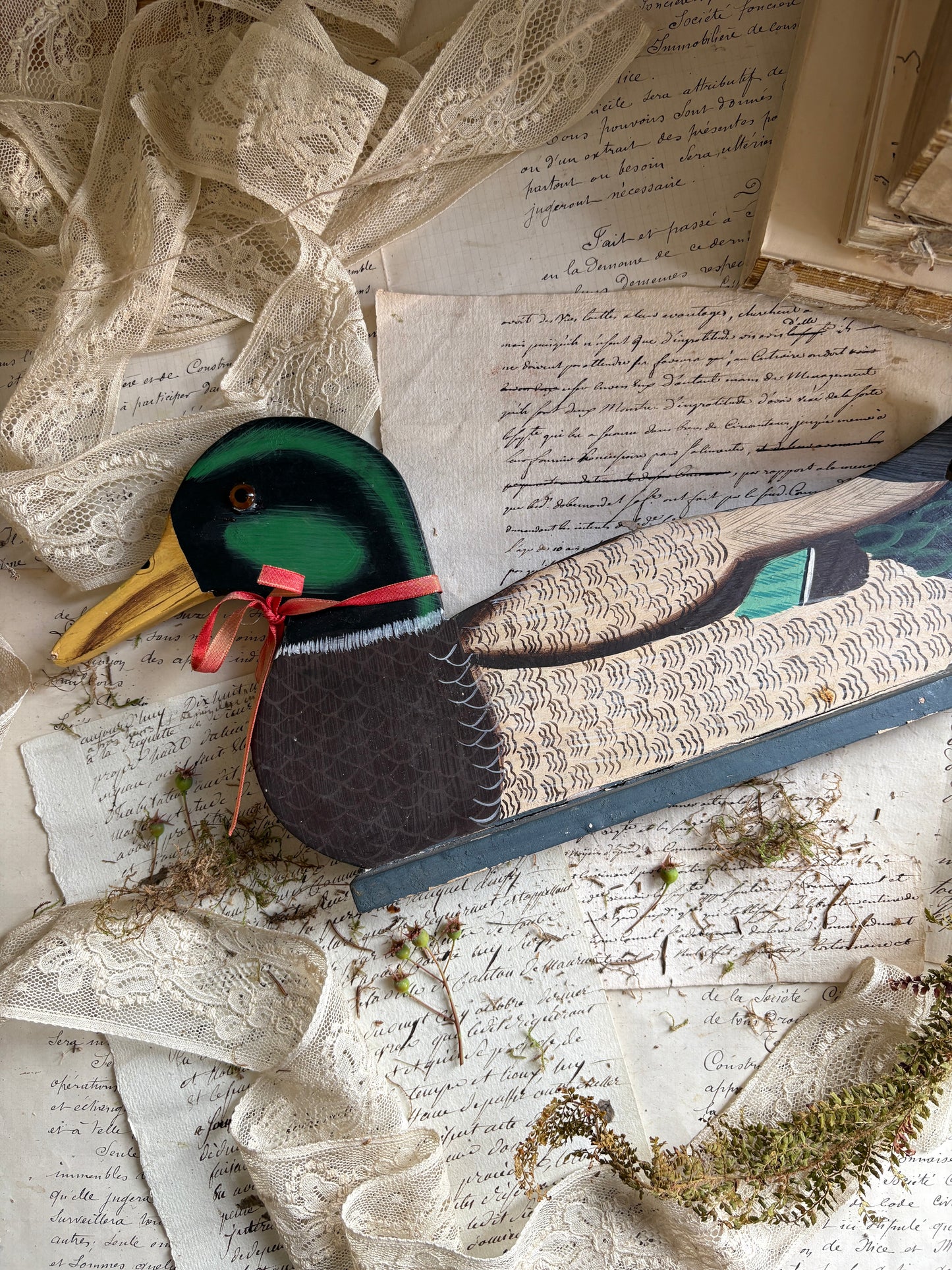 Vintage Hand Painted Wooden Mallard Duck Decoy
