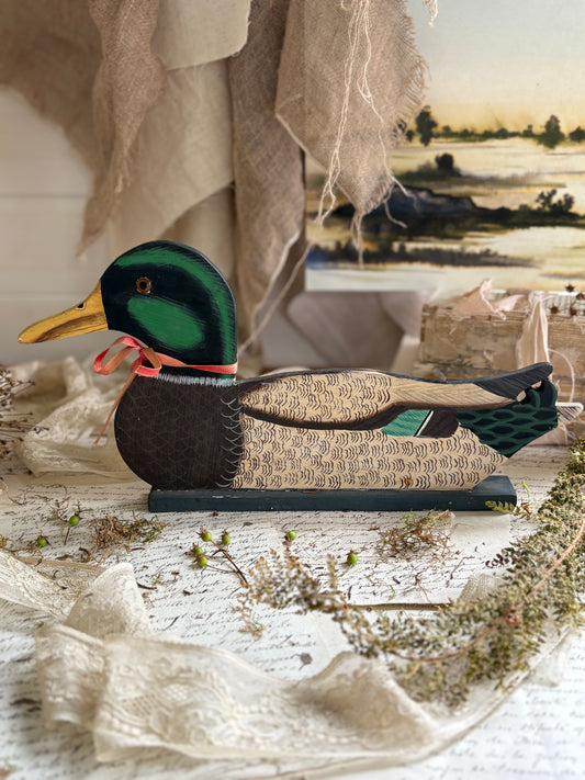 Vintage Hand Painted Wooden Mallard Duck Decoy