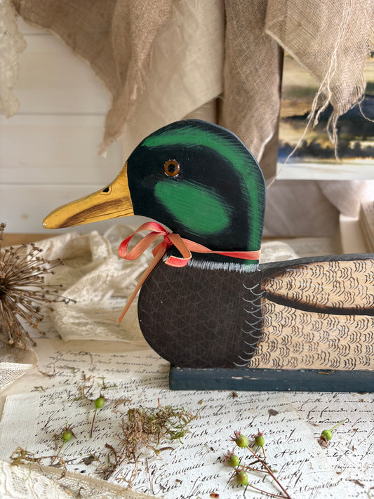 Vintage Hand Painted Wooden Mallard Duck Decoy