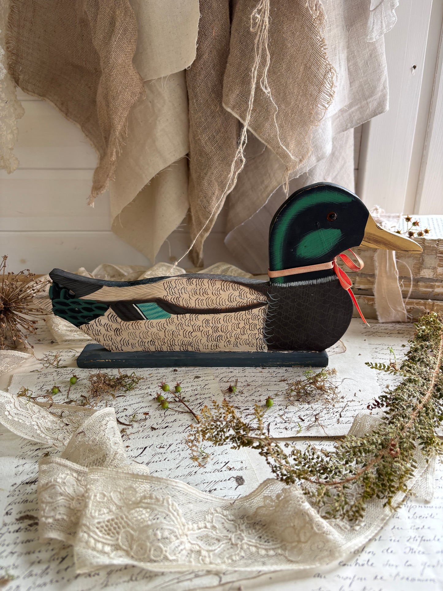 Vintage Hand Painted Wooden Mallard Duck Decoy