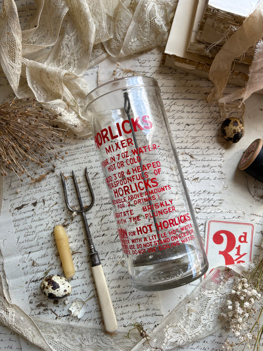 Vintage Large Glass Horlicks Mixer with Plunger
