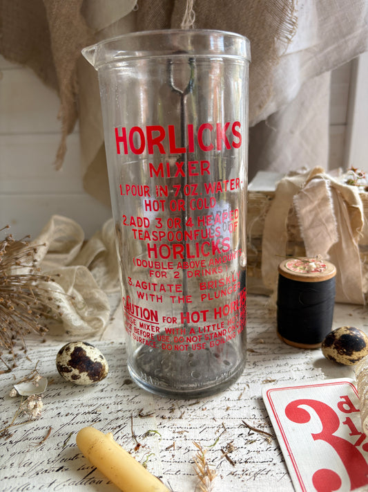 Vintage Large Glass Horlicks Mixer with Plunger