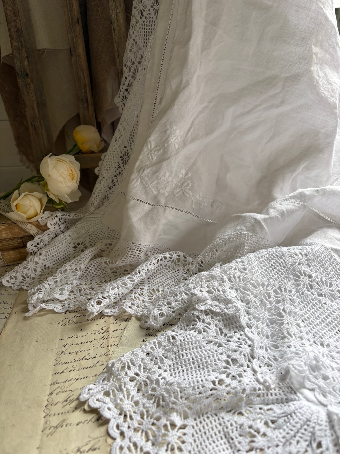 Vintage White Linen Tablecloth