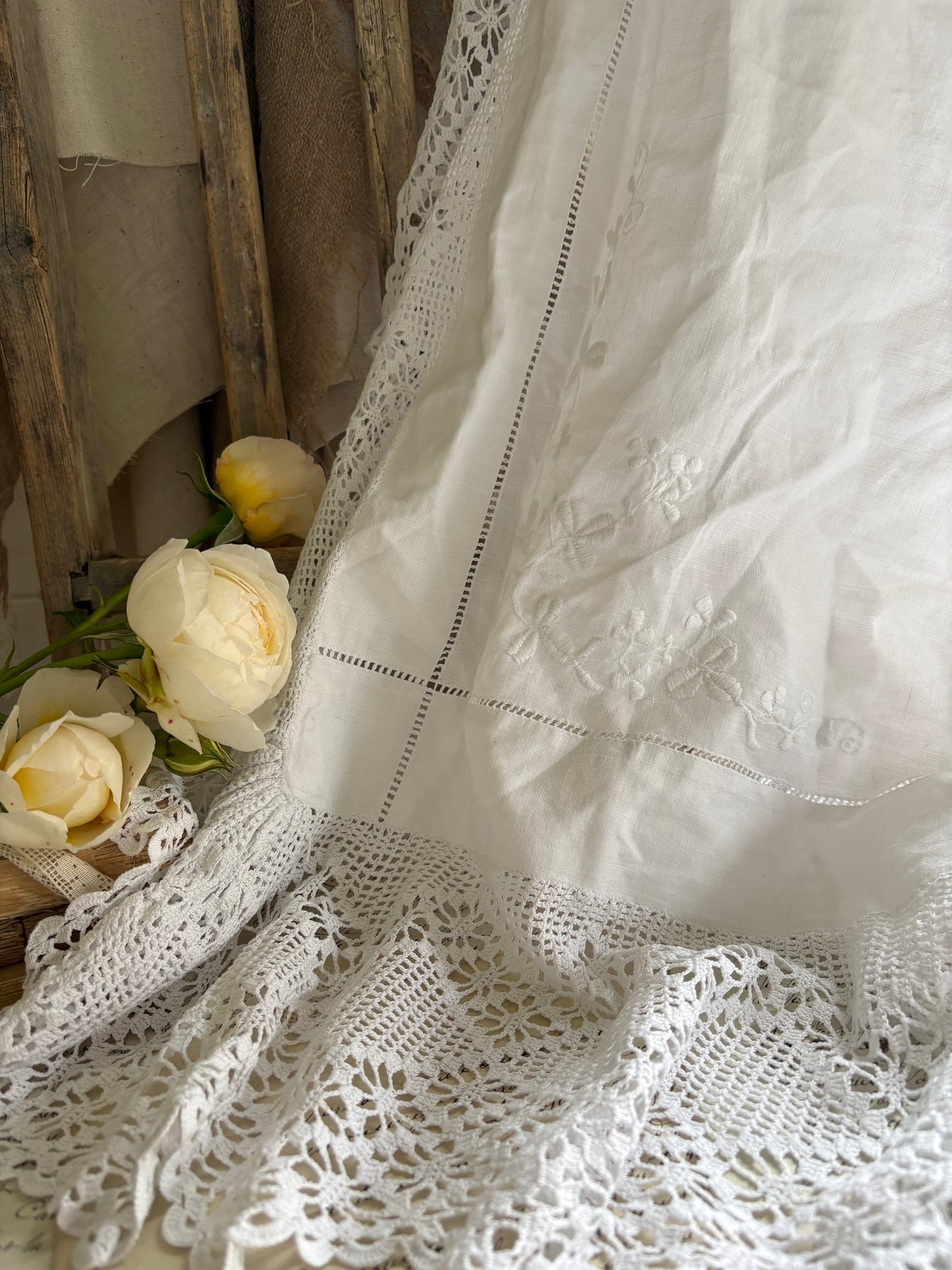 Vintage White Linen Tablecloth