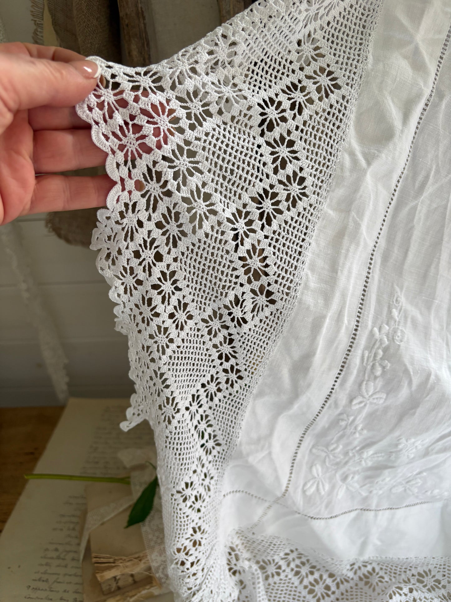 Vintage White Linen Tablecloth