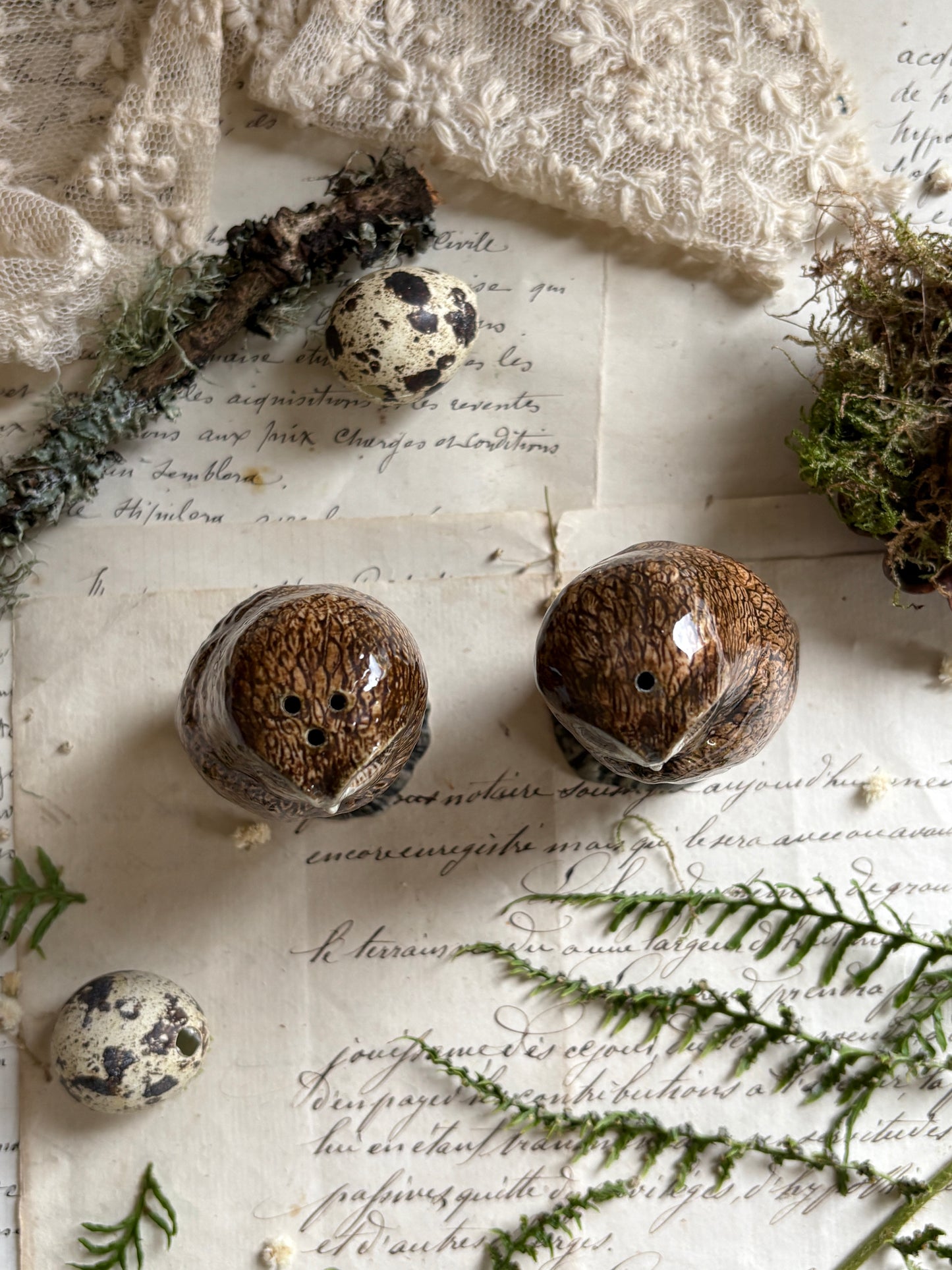 Pair of Quail Owl Salt & Pepper Pots